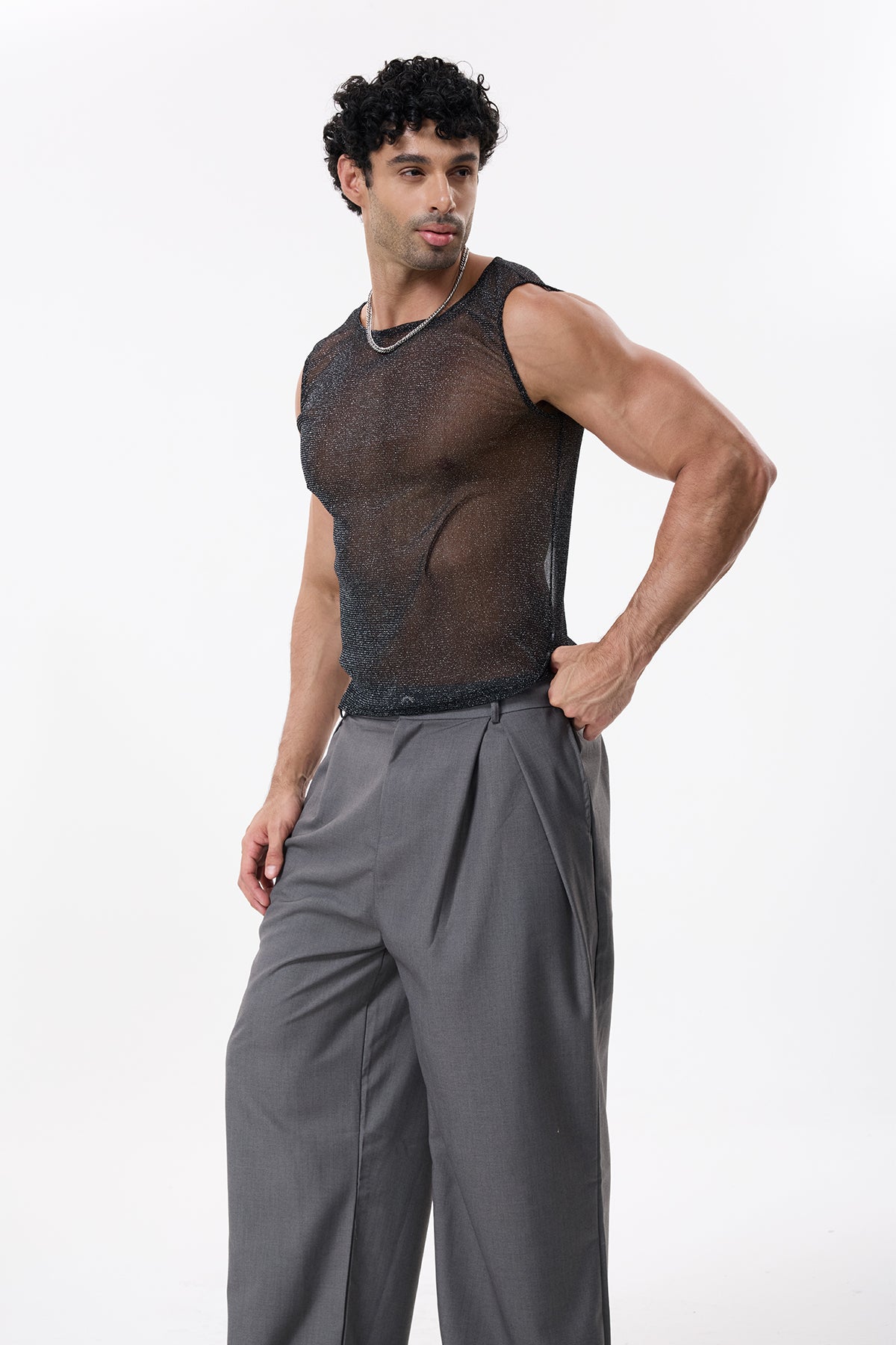 Diamond Ray Glitter Sleeveless Top Black