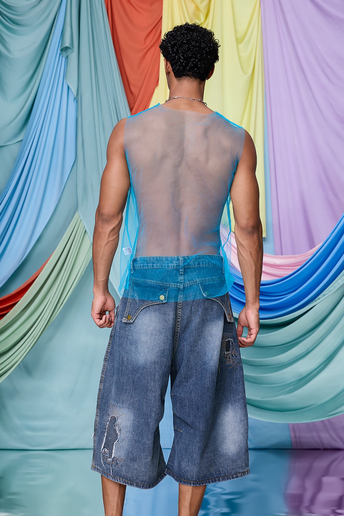 Digital Fiber Mesh Tank Top Blue