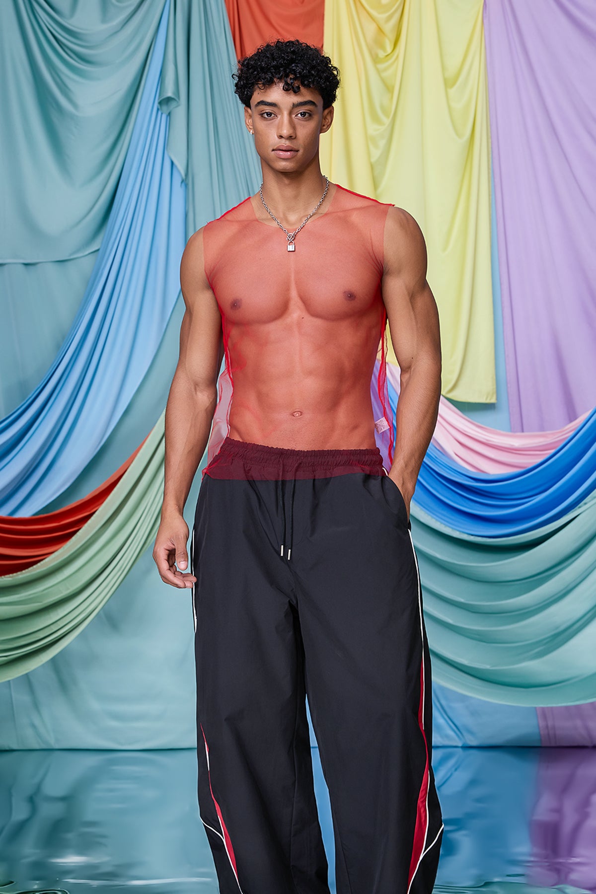 Digital Fiber Mesh Tank Top Red