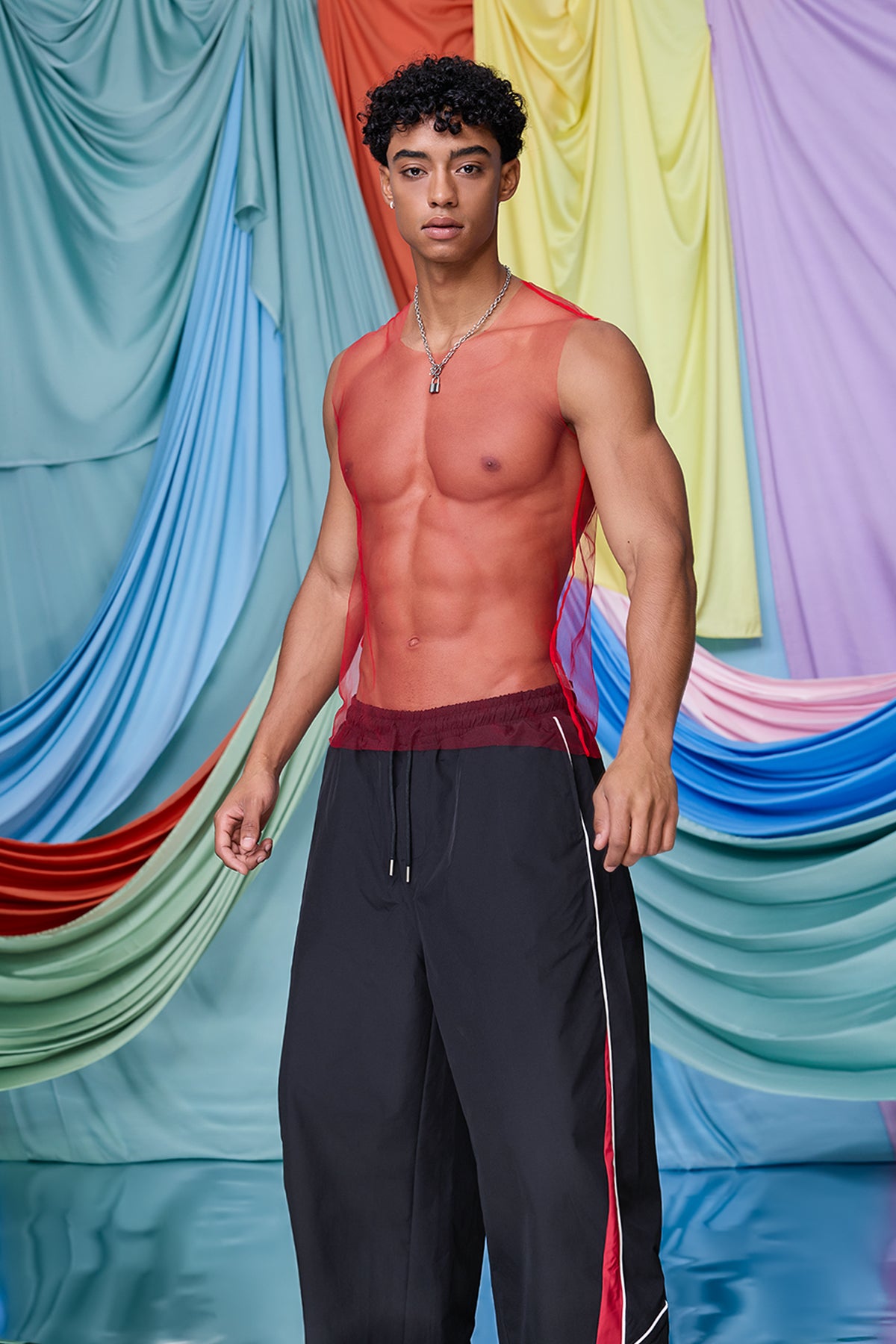 Digital Fiber Mesh Tank Top Red