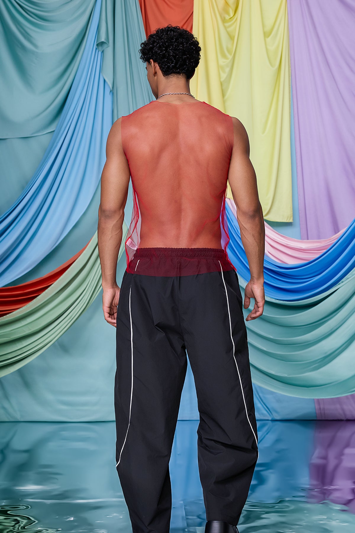 Digital Fiber Mesh Tank Top Red