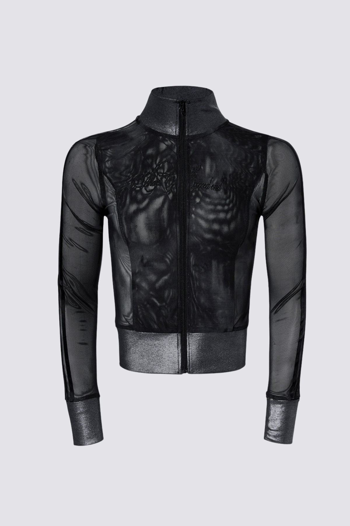 Double Skin Mesh Long Sleeve Top Black