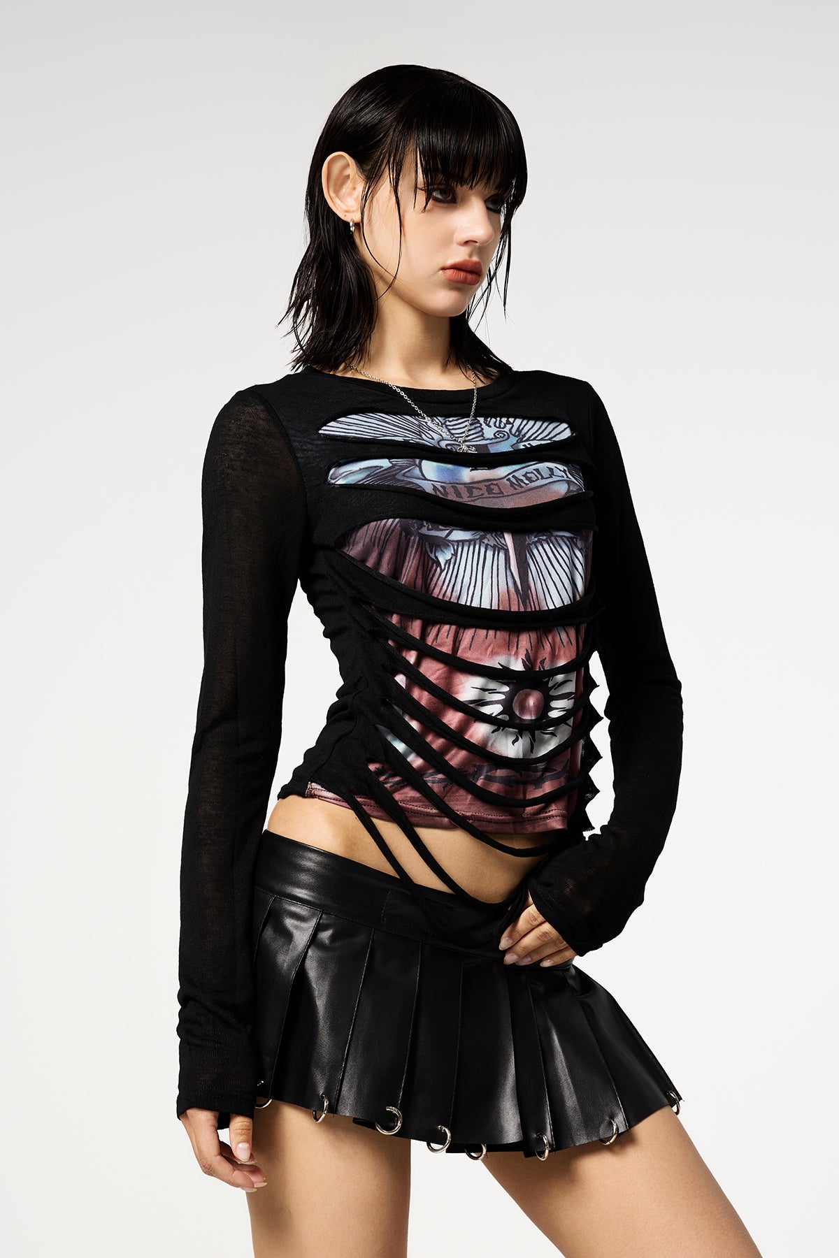 Dream Virus Ripped Long Sleeve Printed Top