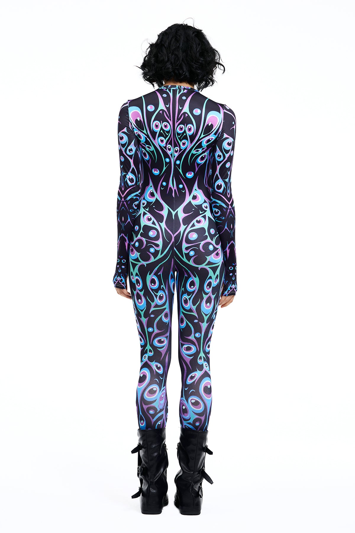 Dual Contrast Print Long Sleeve Jumpsuit