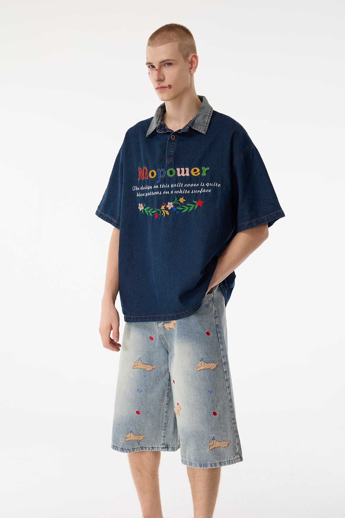 Dusk Band Embroidery Denim Top