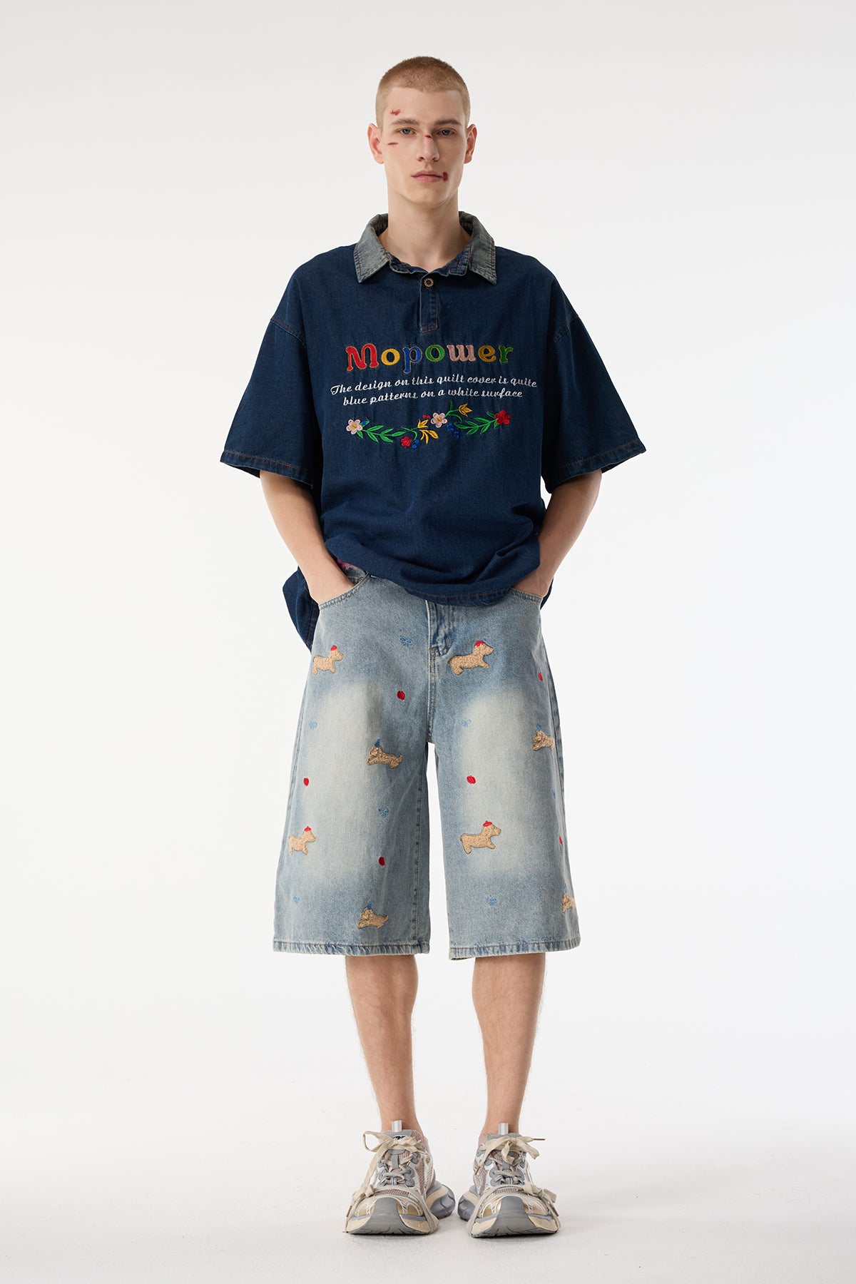 Dusk Band Embroidery Denim Top