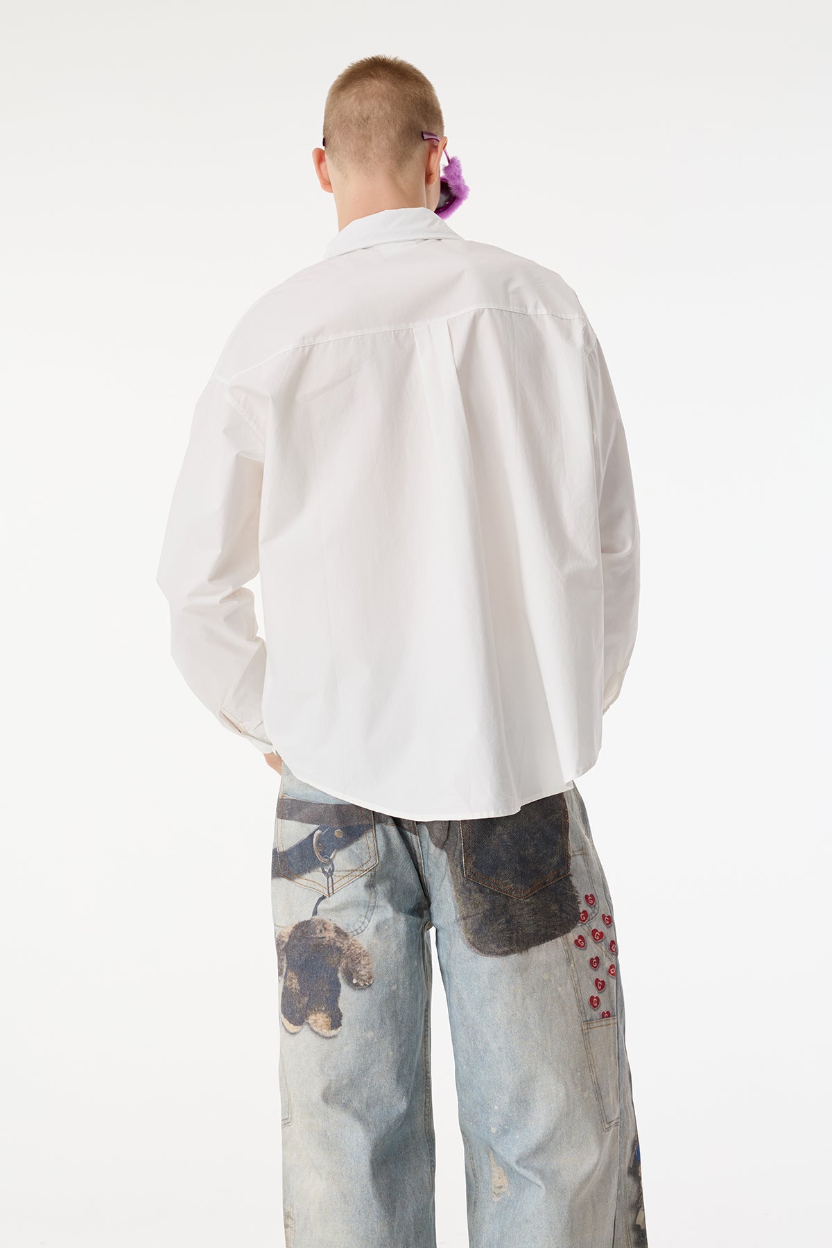 Dust Hue Embroidery Floral Print Long Sleeve Shirts