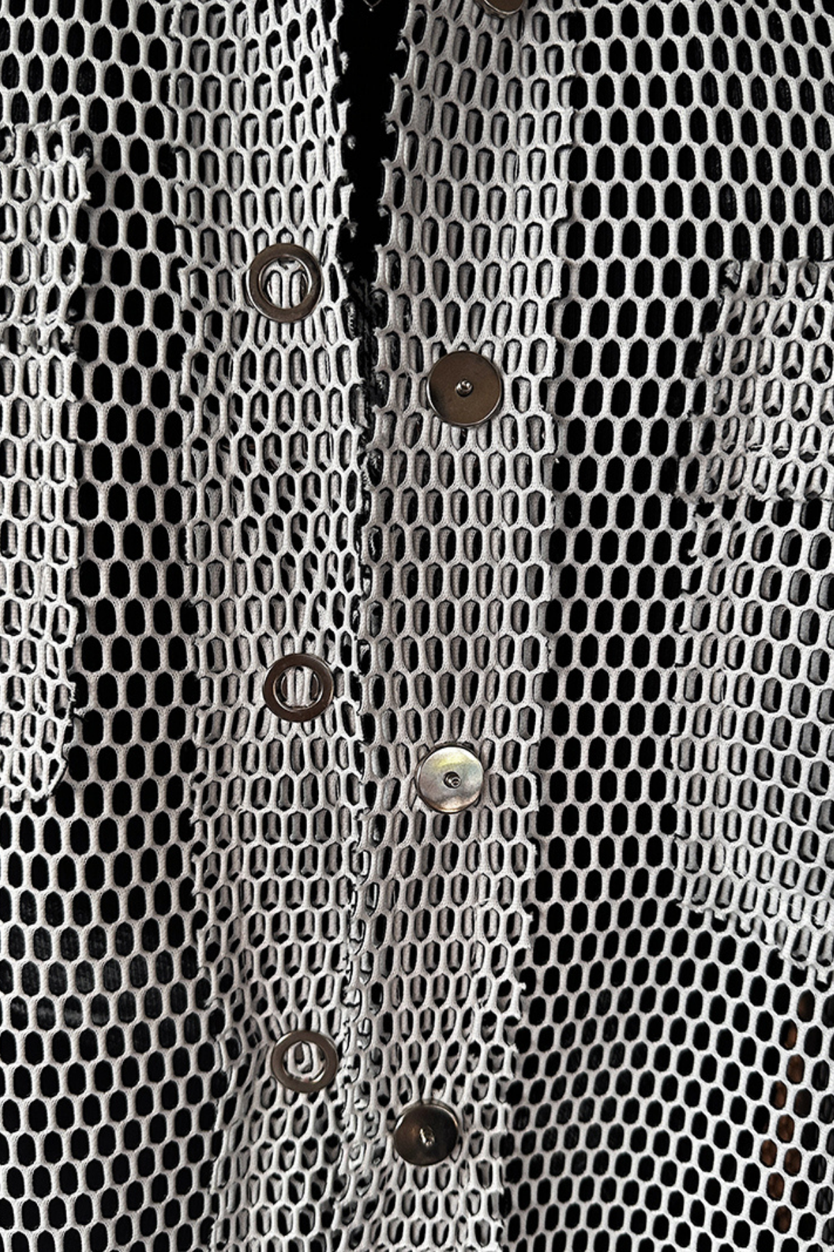 Dust Layer Cutout Fishnet Shirt White