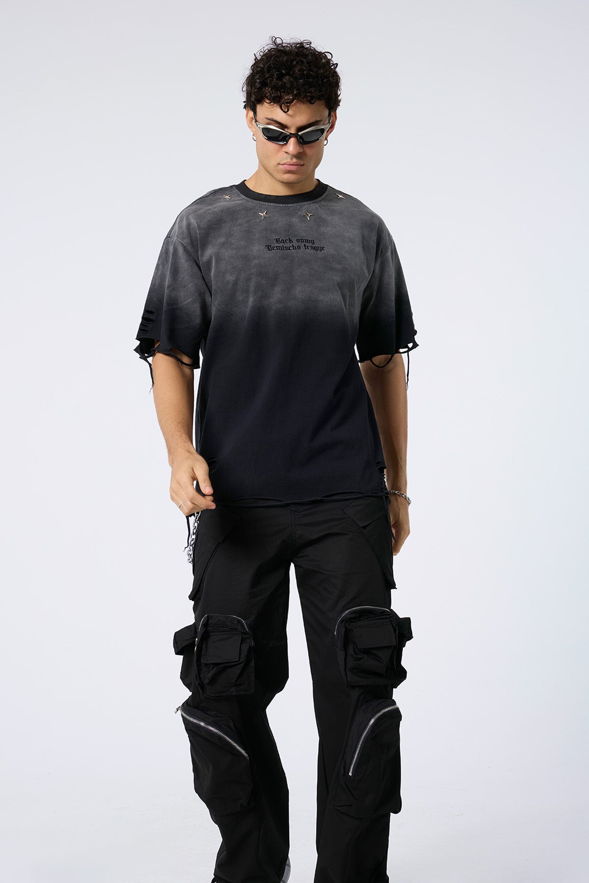 Dust Signal Ripped Print Top