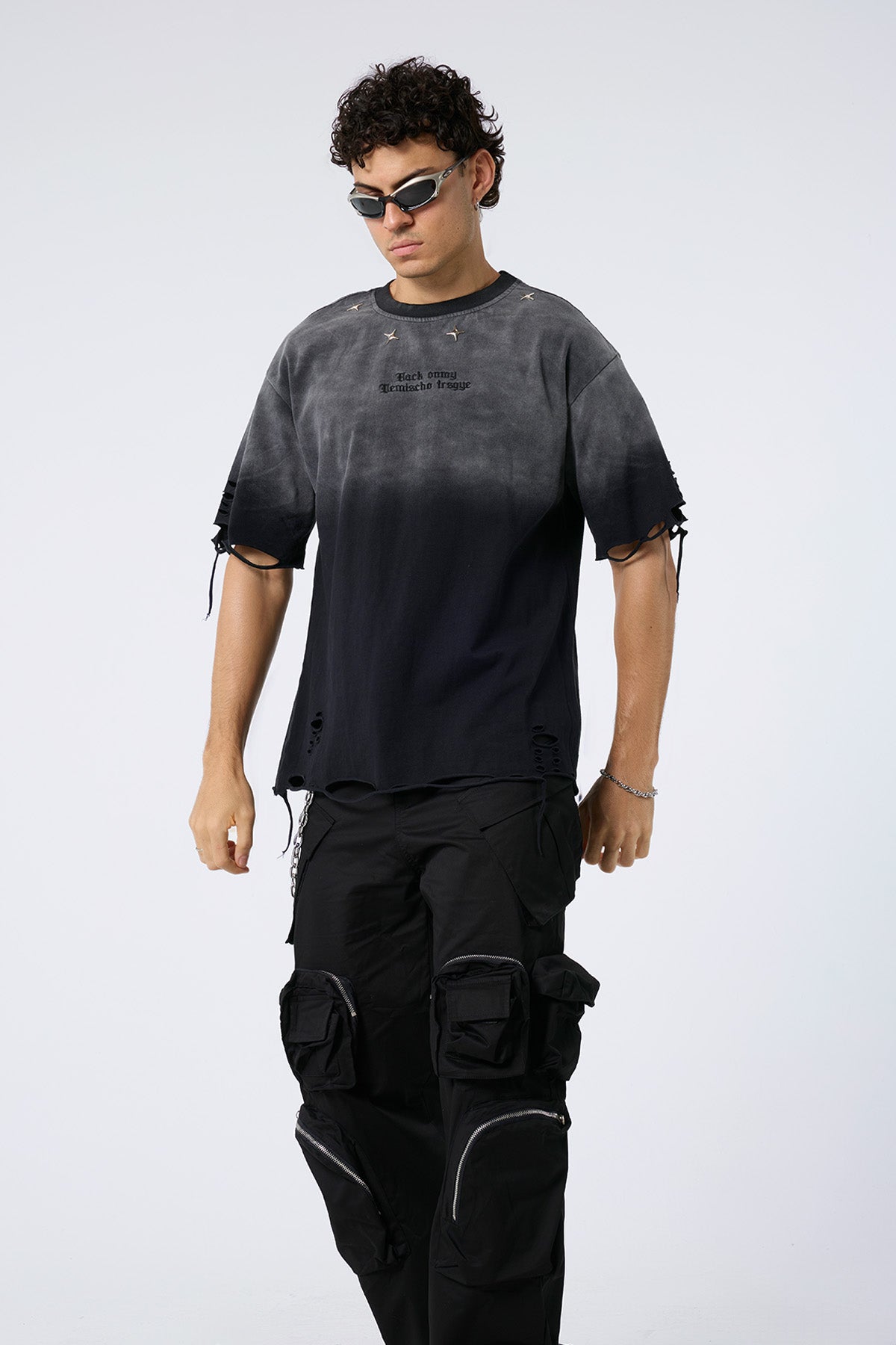 Dust Signal Ripped Print Top