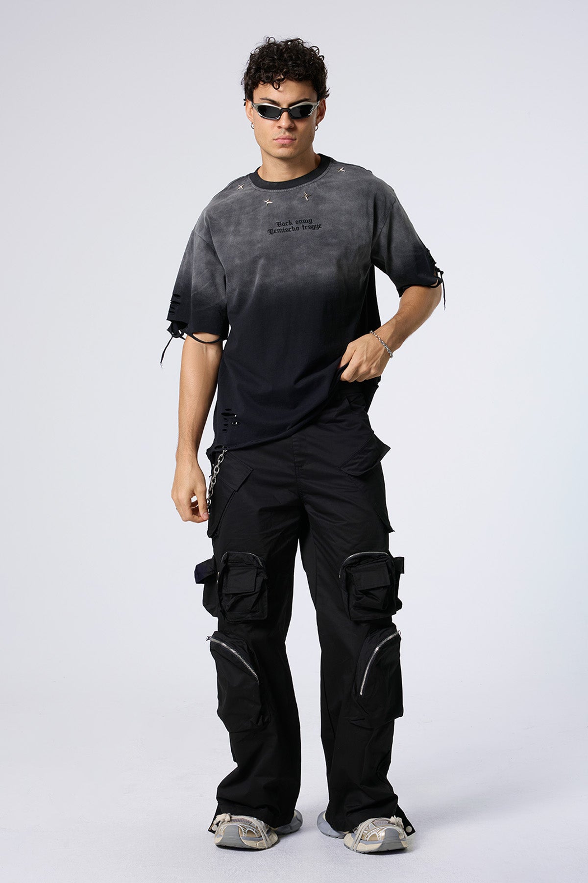 Dust Signal Ripped Print Top