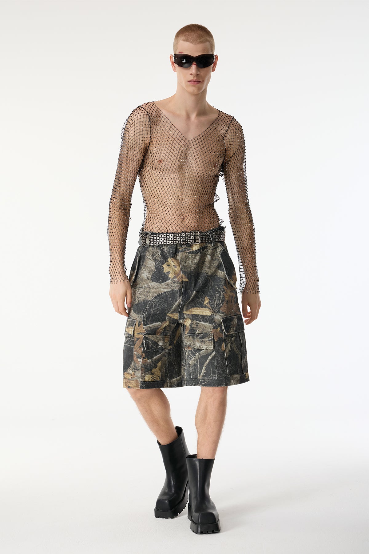 Echo Clash Long Sleeve Rhinestone Mesh Top