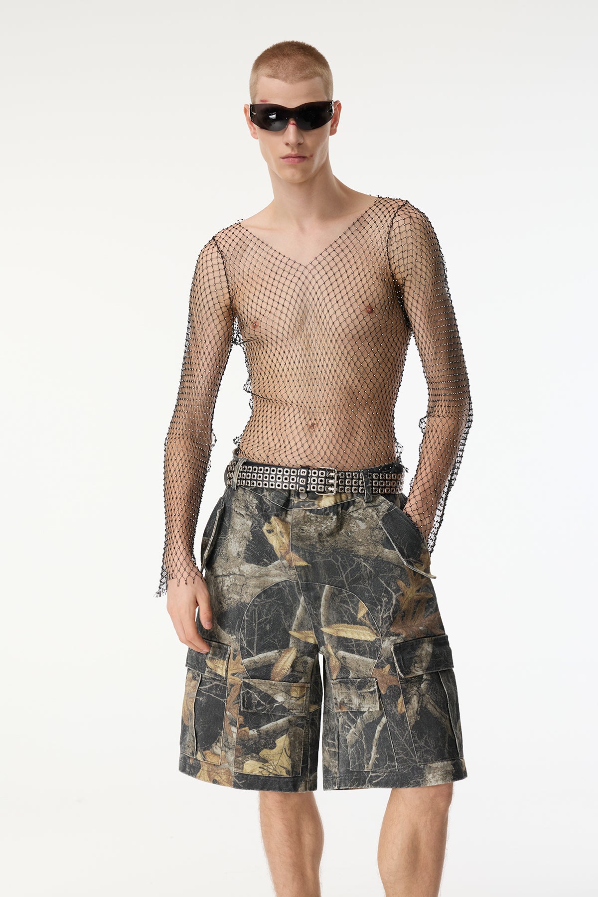 Echo Clash Long Sleeve Rhinestone Mesh Top