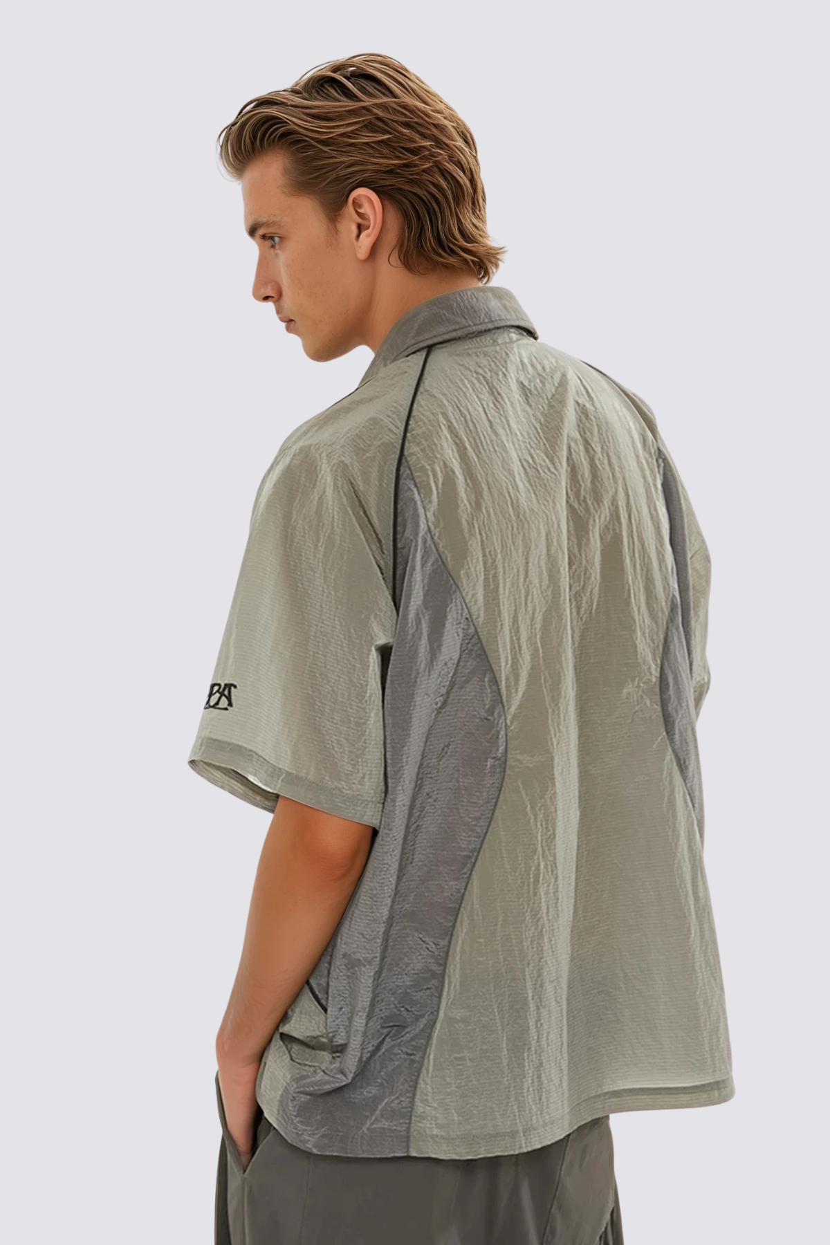 Eclipse Wrap Splicing Shirts Grey