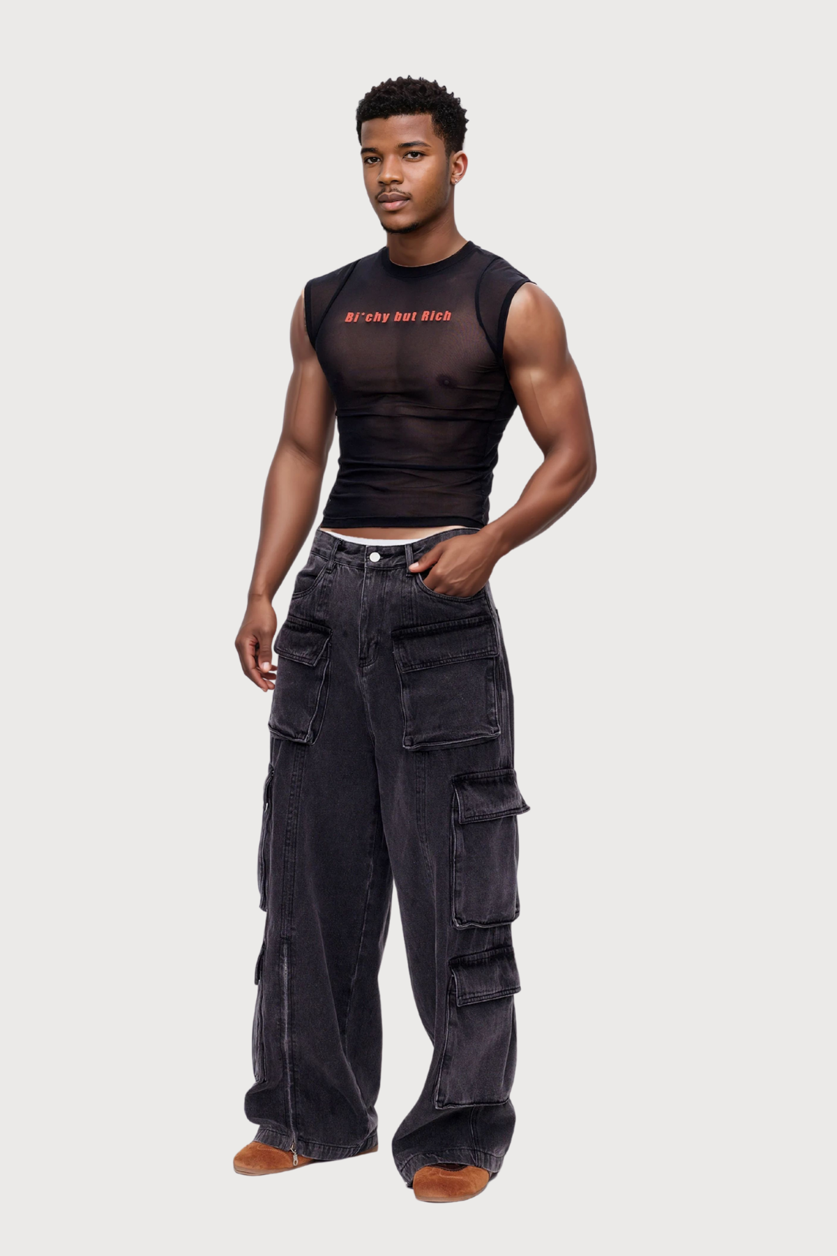 Edge Mix Print Mesh Sleeveless Top