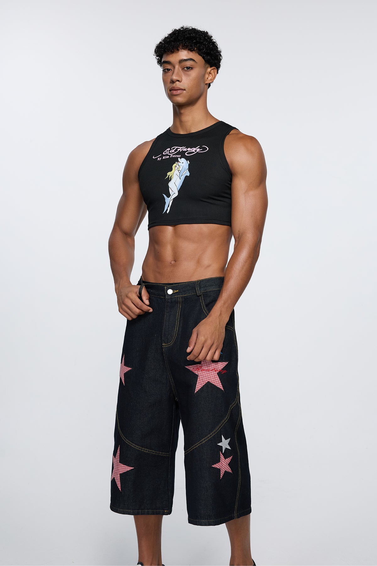 Empty Grid Print Crop Top