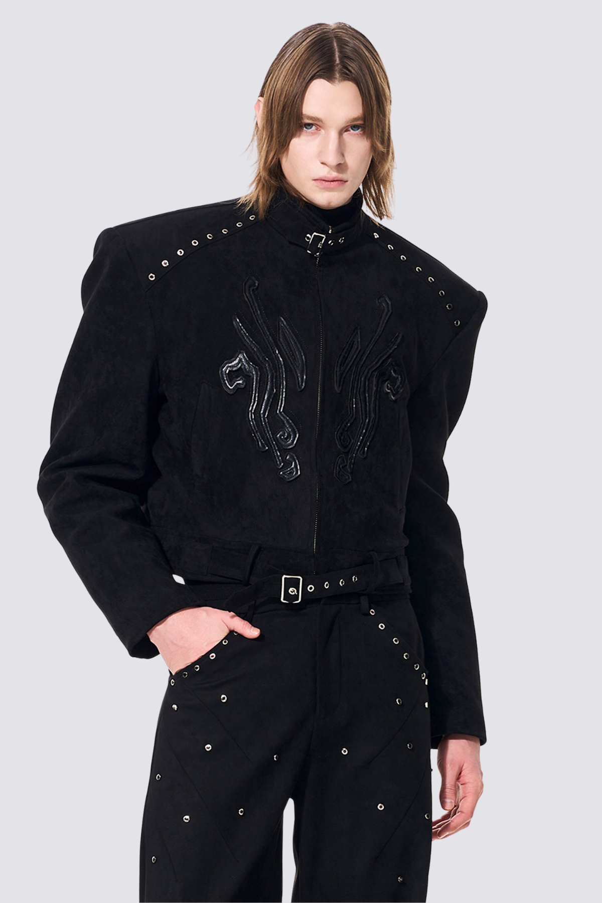 Even Darkness Eyelet Suede Jacket