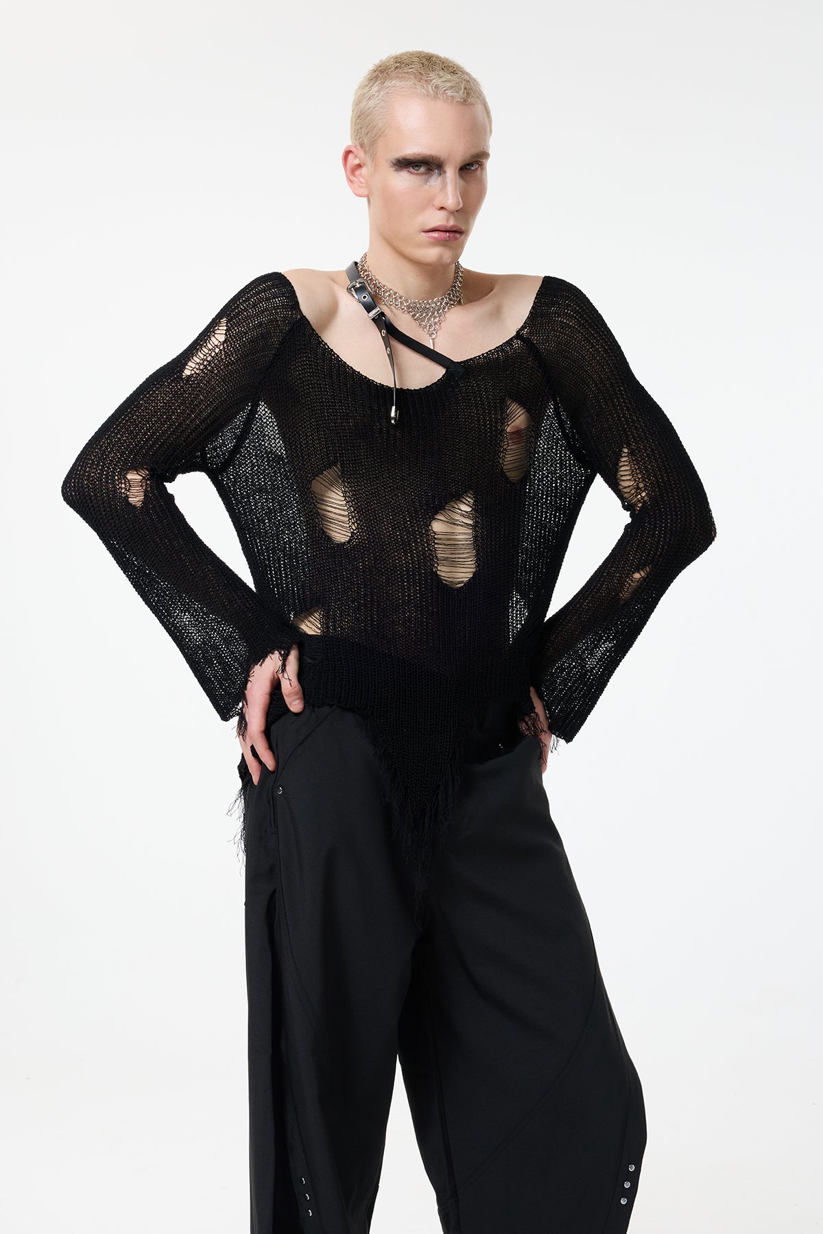 Even Texture Ripped Knit Top