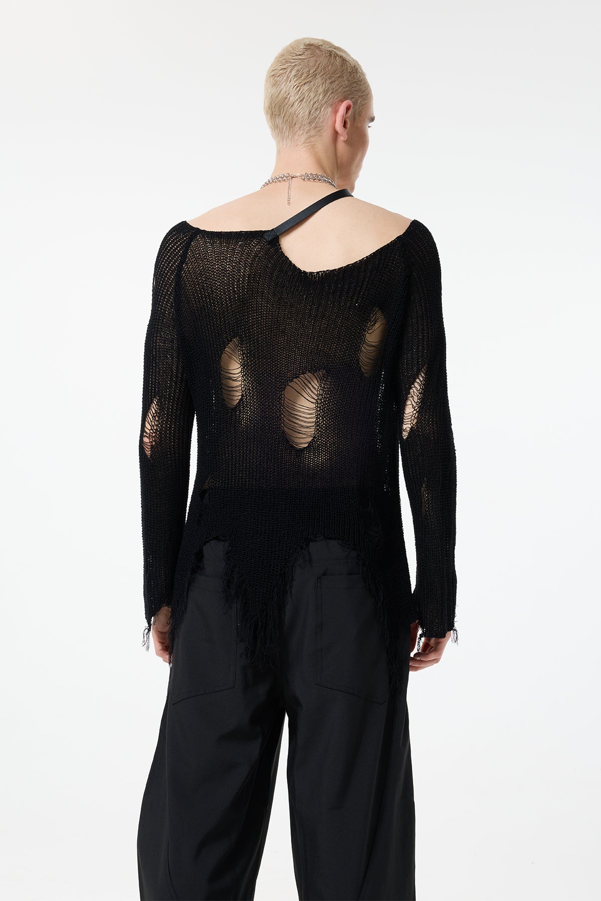 Even Texture Ripped Knit Top