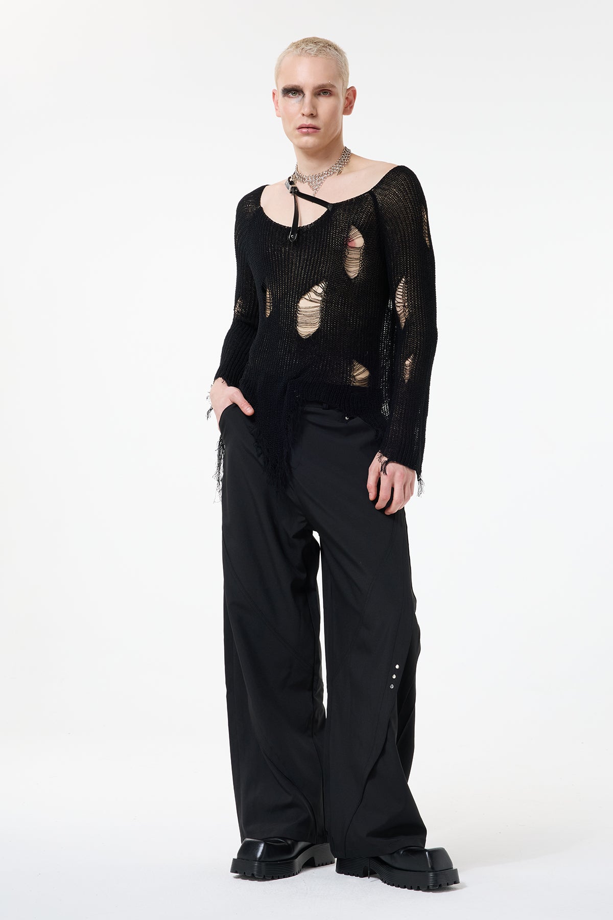 Even Texture Ripped Knit Top