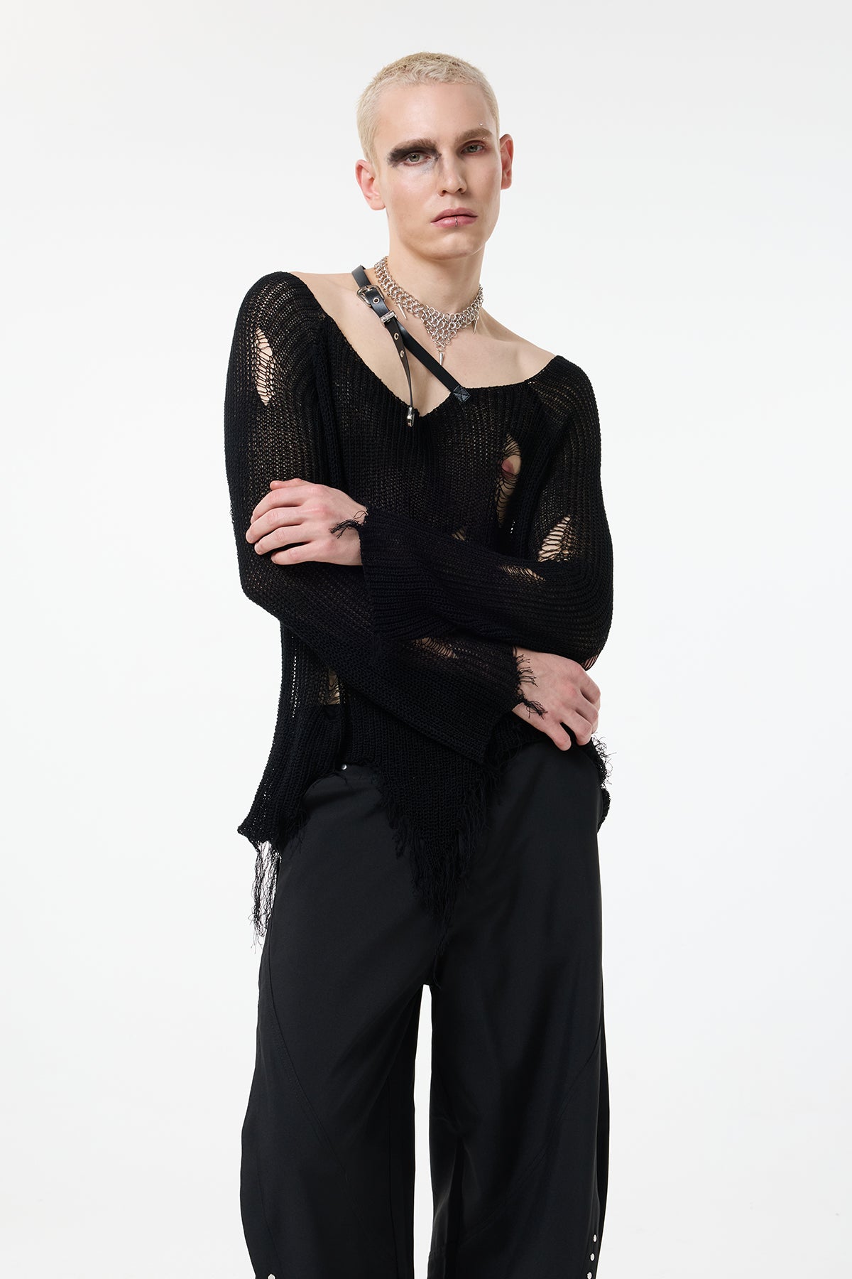 Even Texture Ripped Knit Top