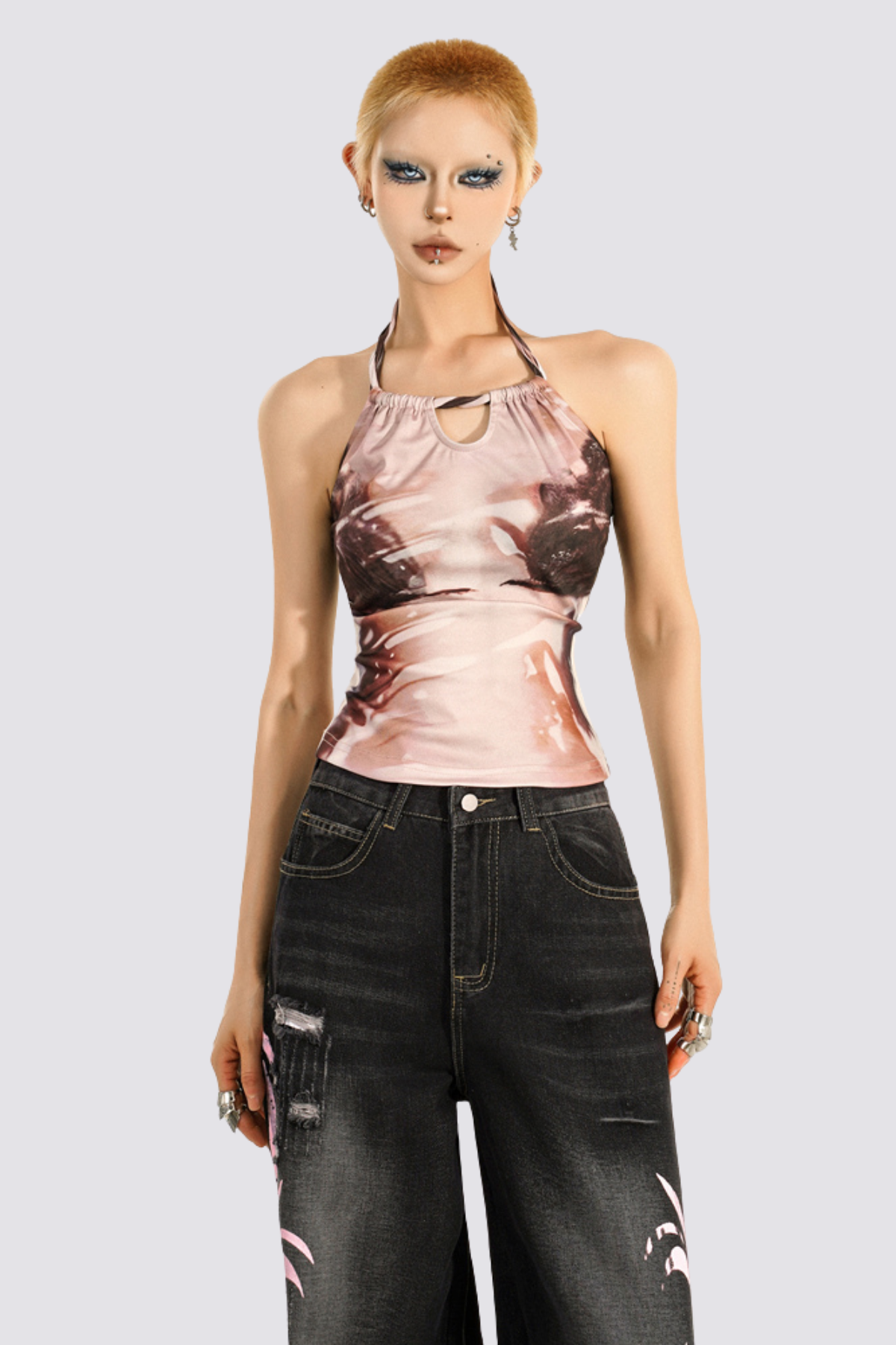 Exposed Curve Halter Neck Top