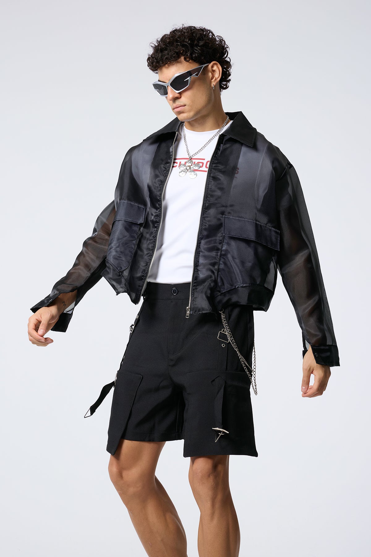 Fabric Clash Mesh Jacket Black