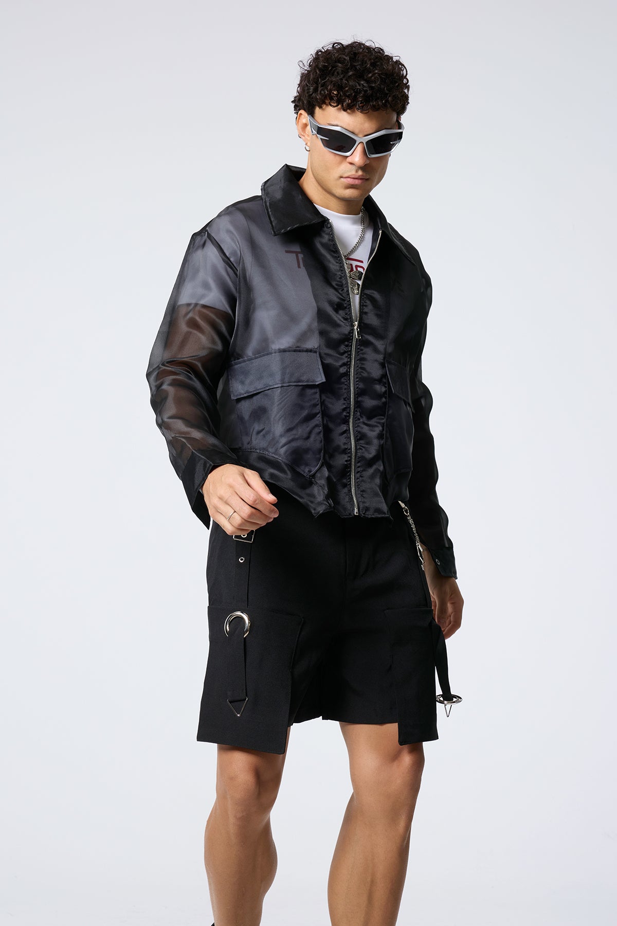 Fabric Clash Mesh Jacket Black
