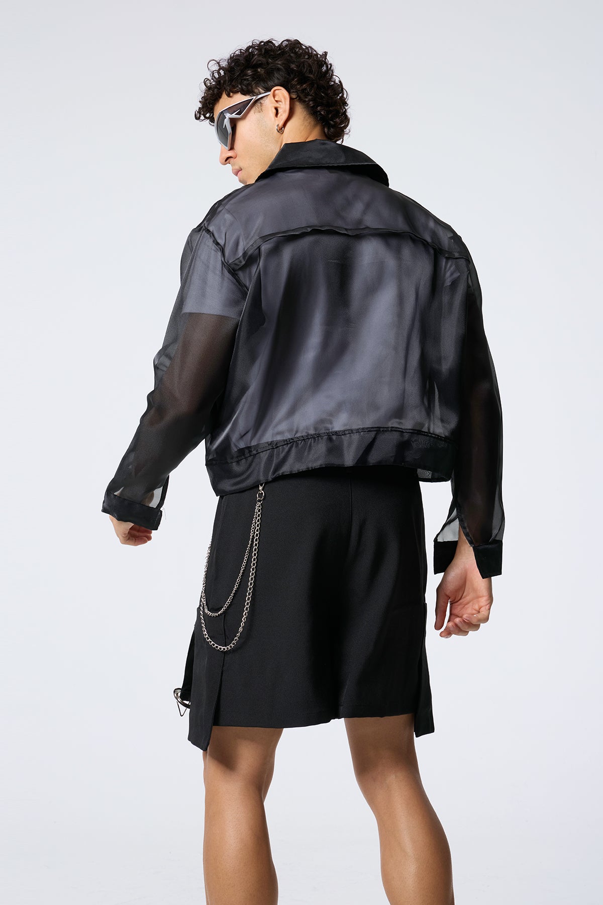 Fabric Clash Mesh Jacket Black