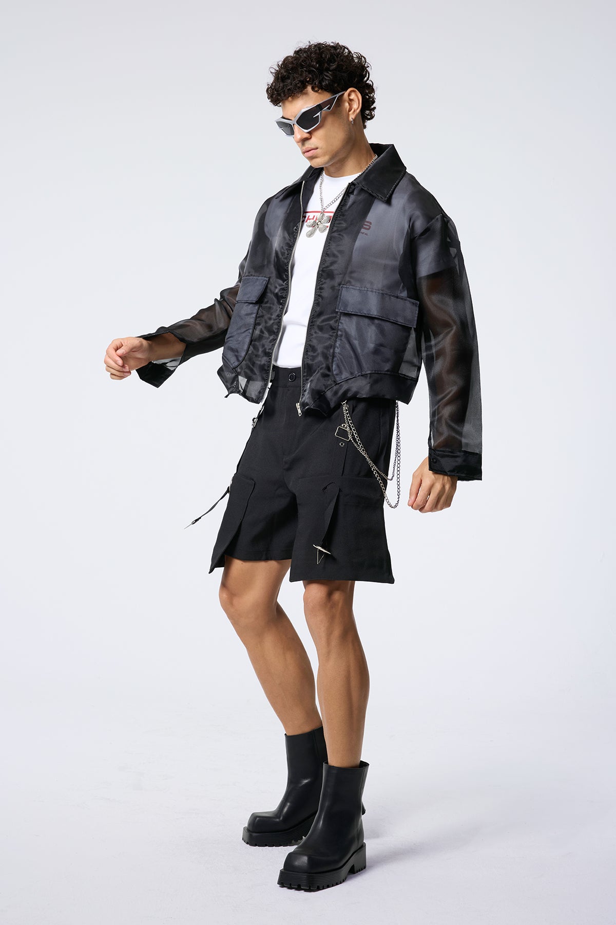 Fabric Clash Mesh Jacket Black