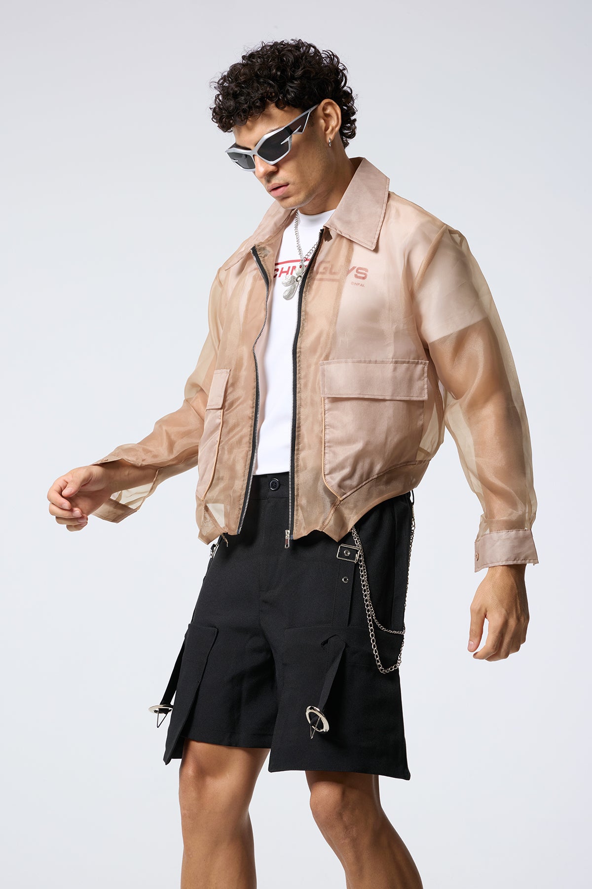 Fabric Clash Mesh Jacket Khaki