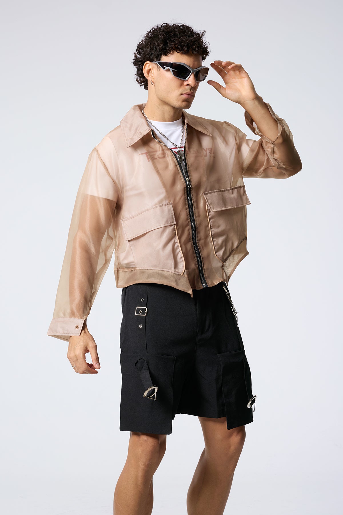 Fabric Clash Mesh Jacket Khaki
