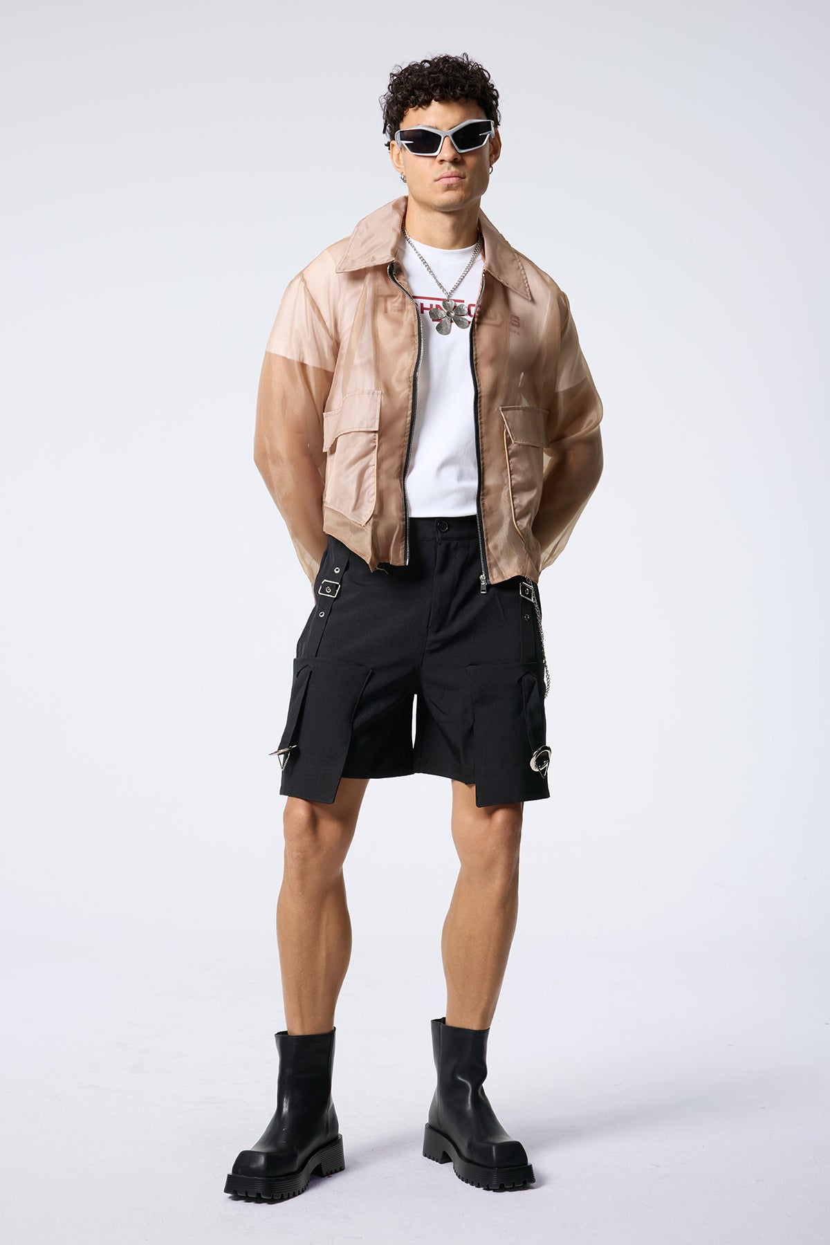 Fabric Clash Mesh Jacket Khaki