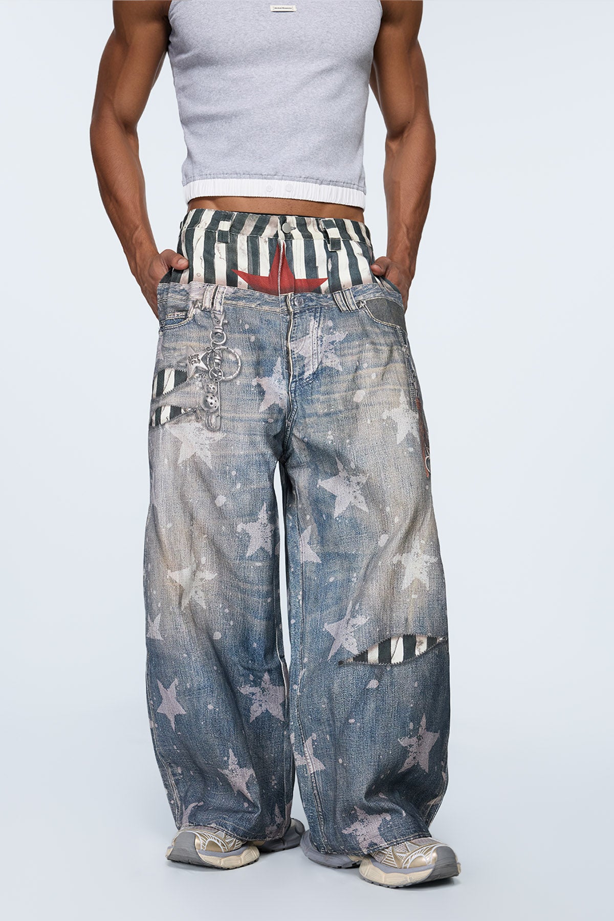 Fade Circuit Print Wide Leg Jeans
