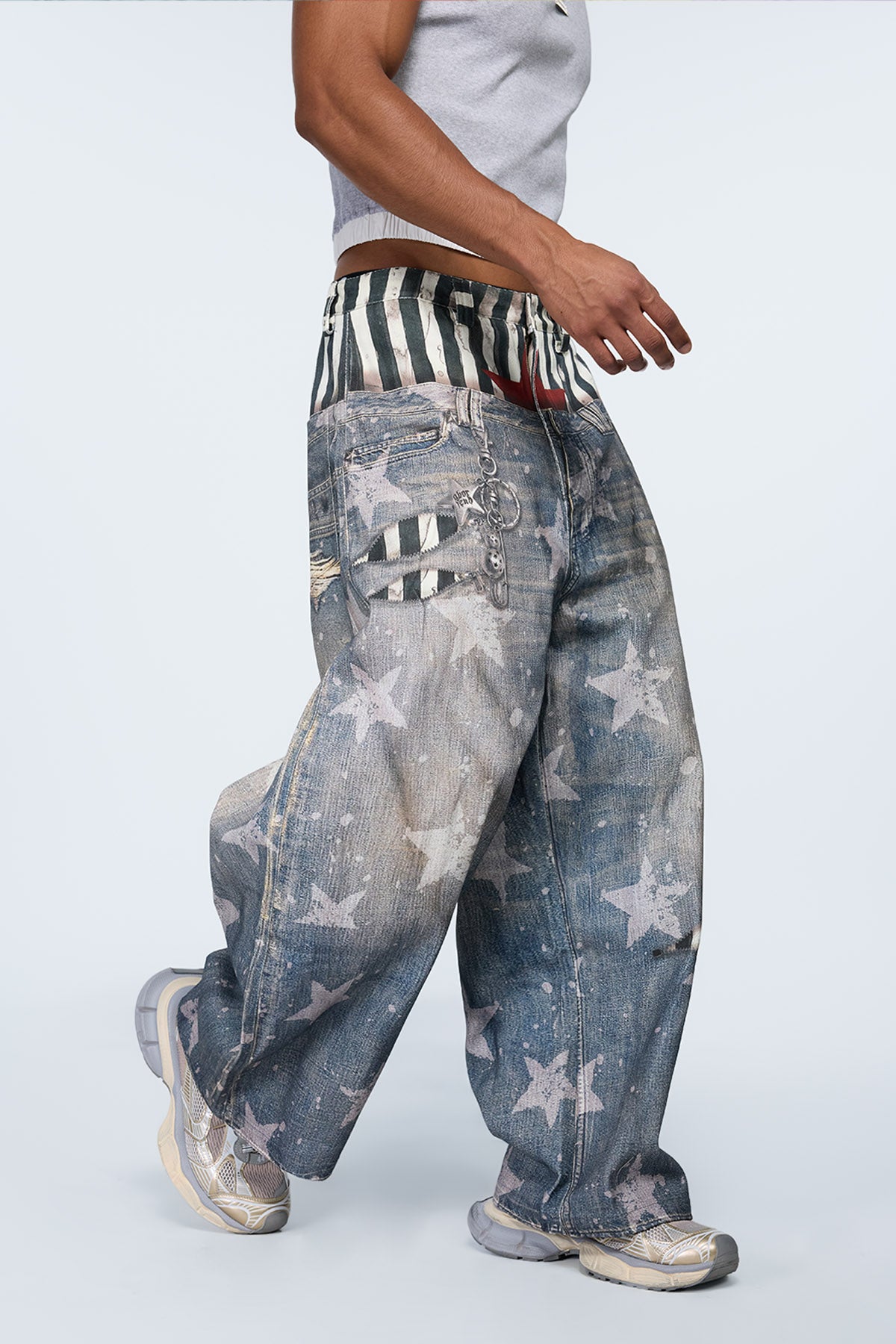 Fade Circuit Print Wide Leg Jeans