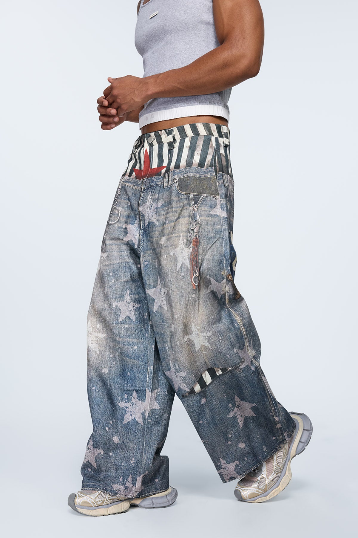 Fade Circuit Print Wide Leg Jeans