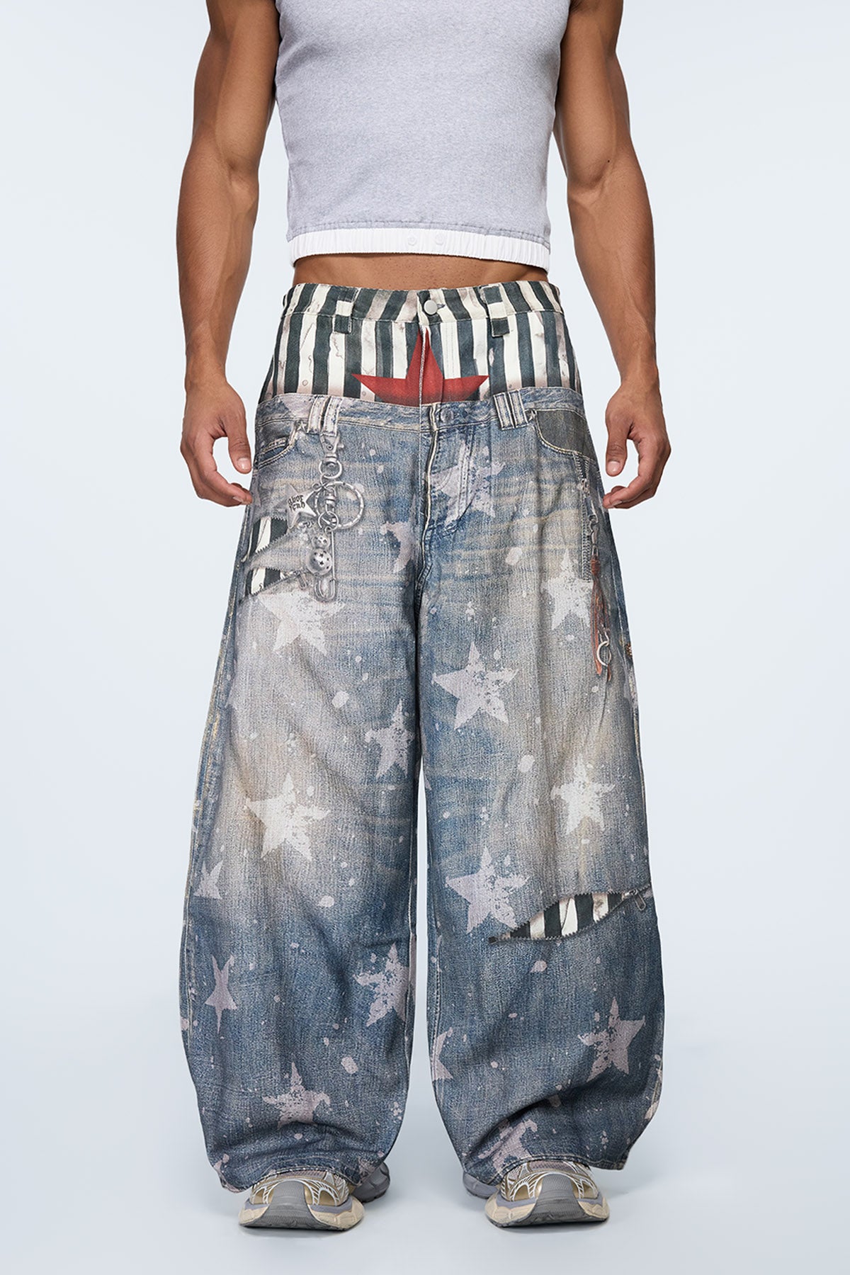 Fade Circuit Print Wide Leg Jeans
