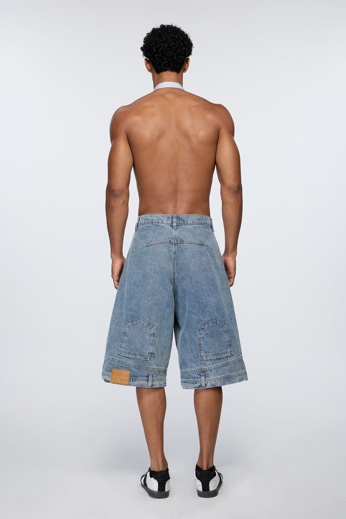 Faded Matrix Denim Straight Shorts