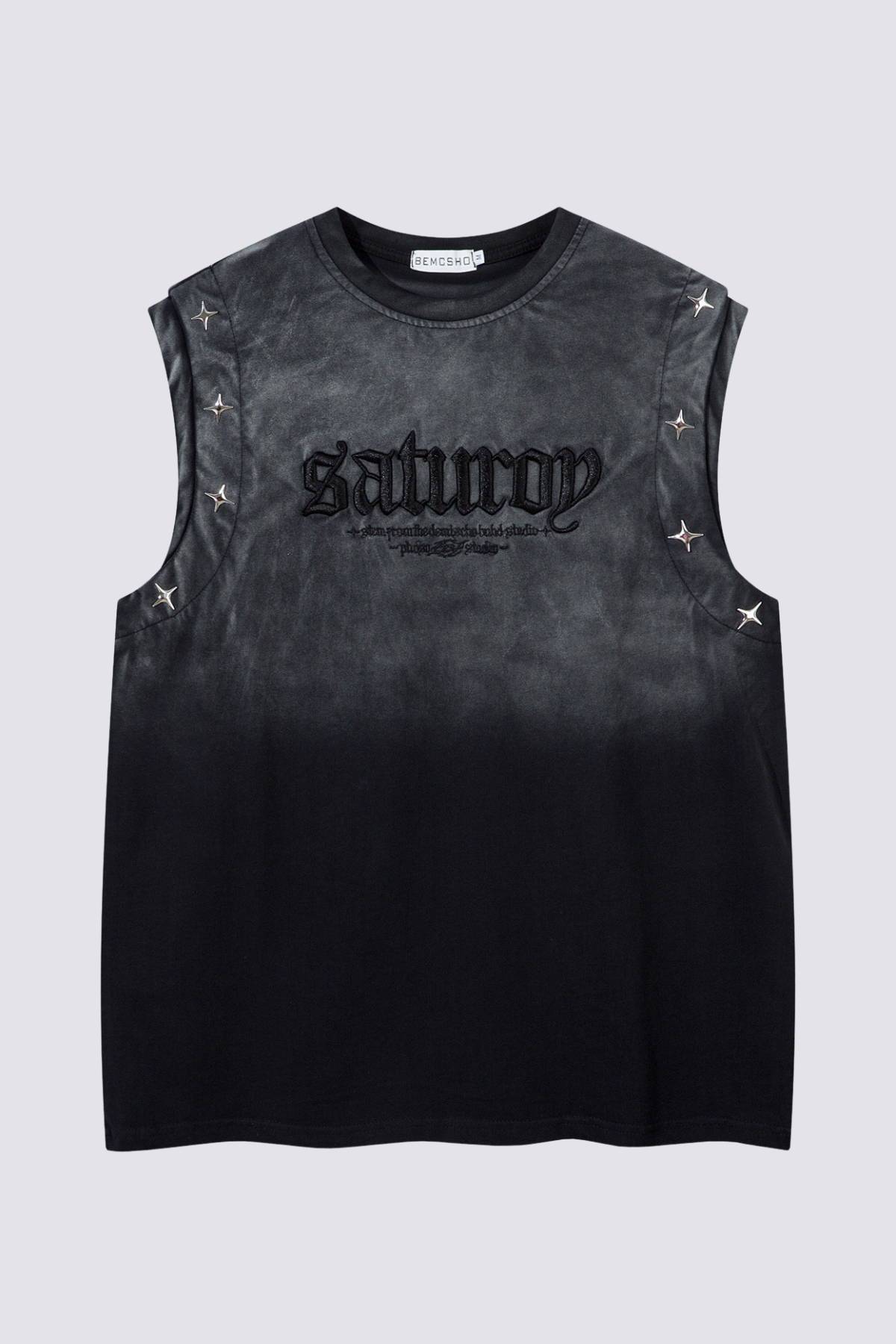 Faint Fold Letter Embroidery Sleeveless Top Black