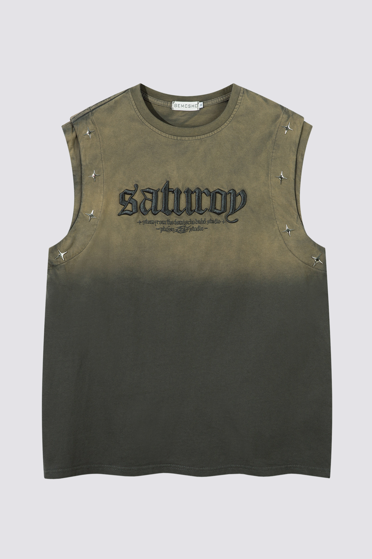 Faint Fold Letter Embroidery Sleeveless Top Green