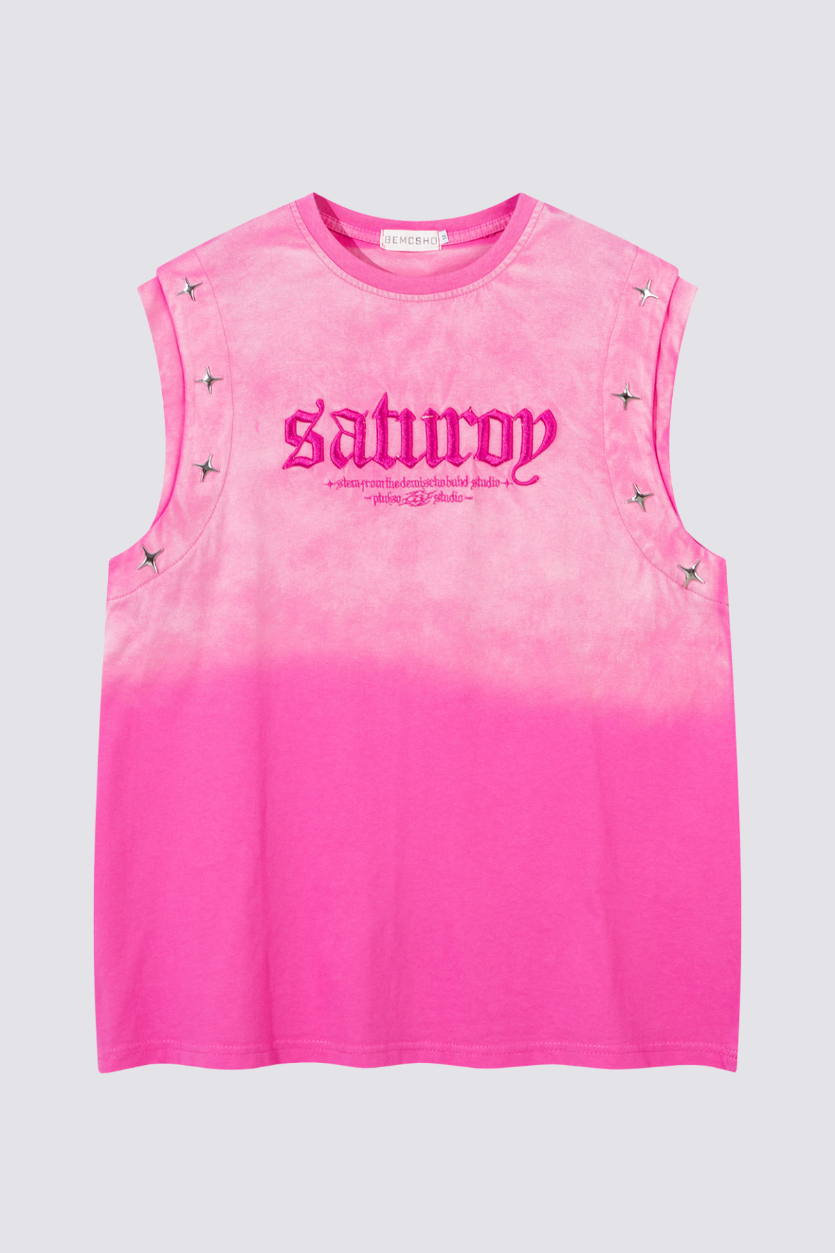 Faint Fold Letter Embroidery Sleeveless Top Pink