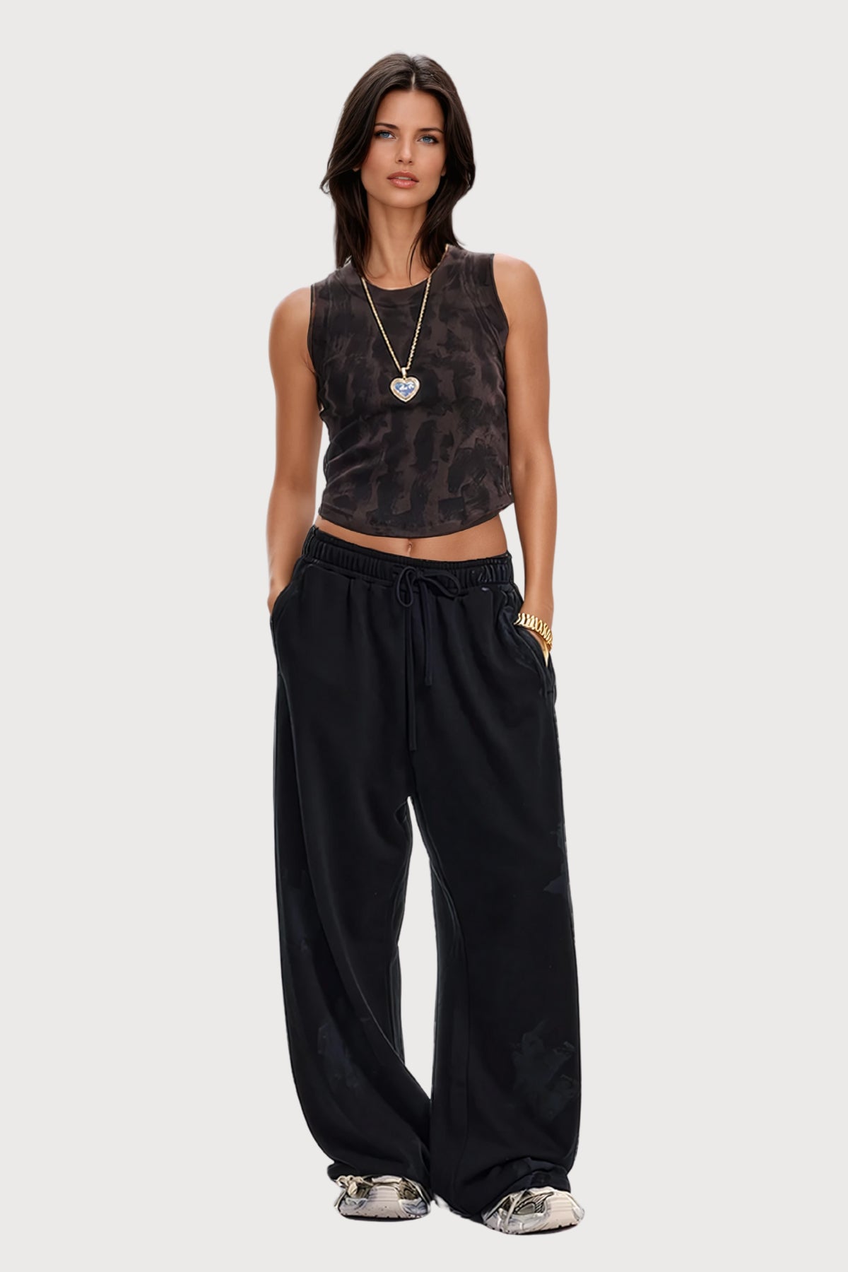 Fine Contrast Dye Sleeveless Top Brown