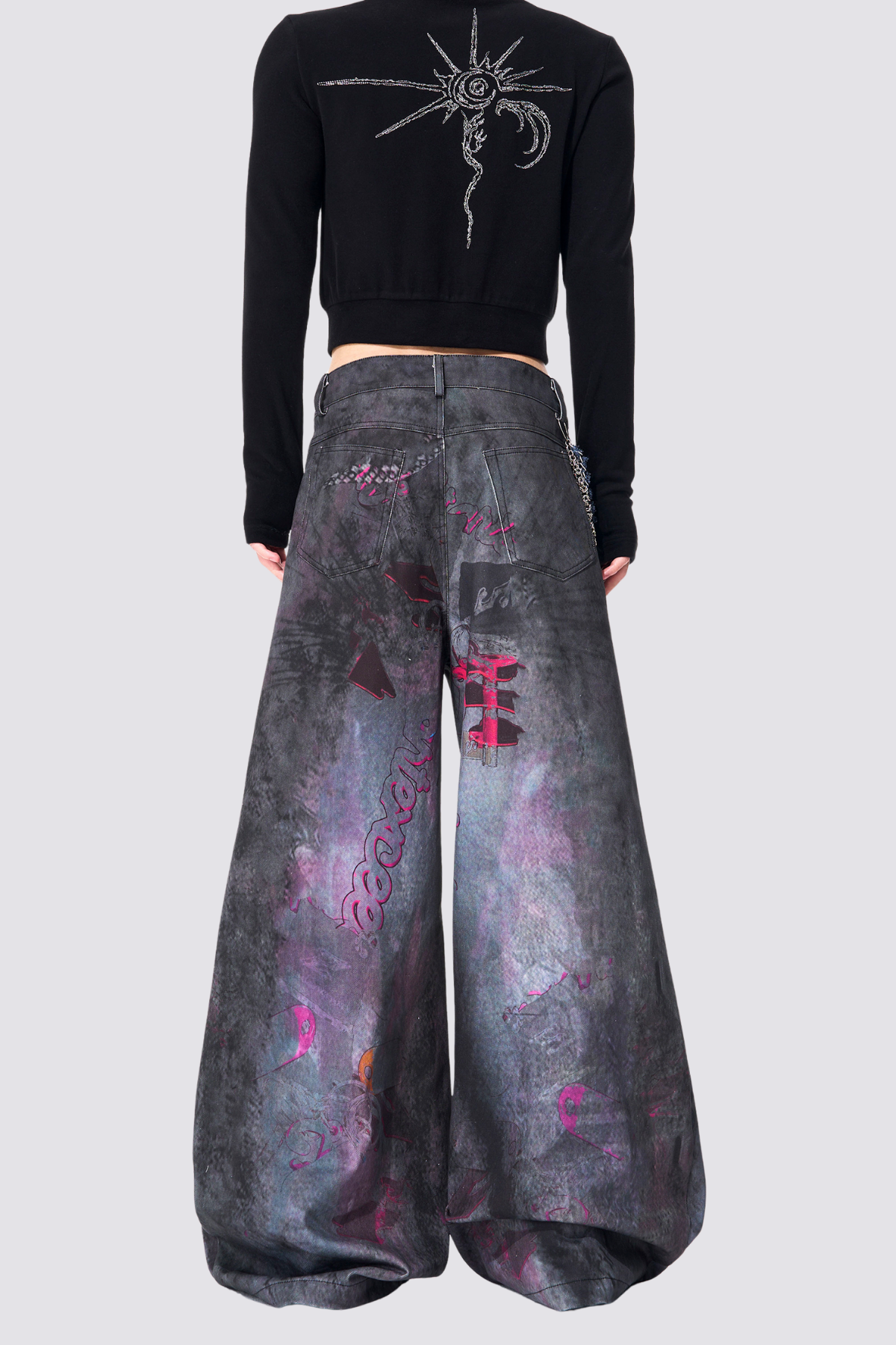 Flash Net Print Wide Leg Jeans