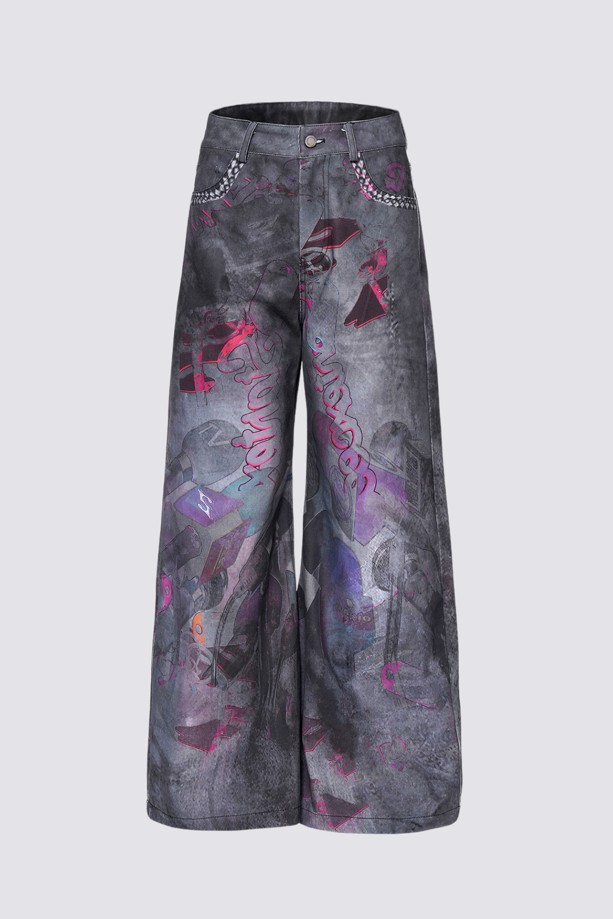 Flash Net Print Wide Leg Jeans