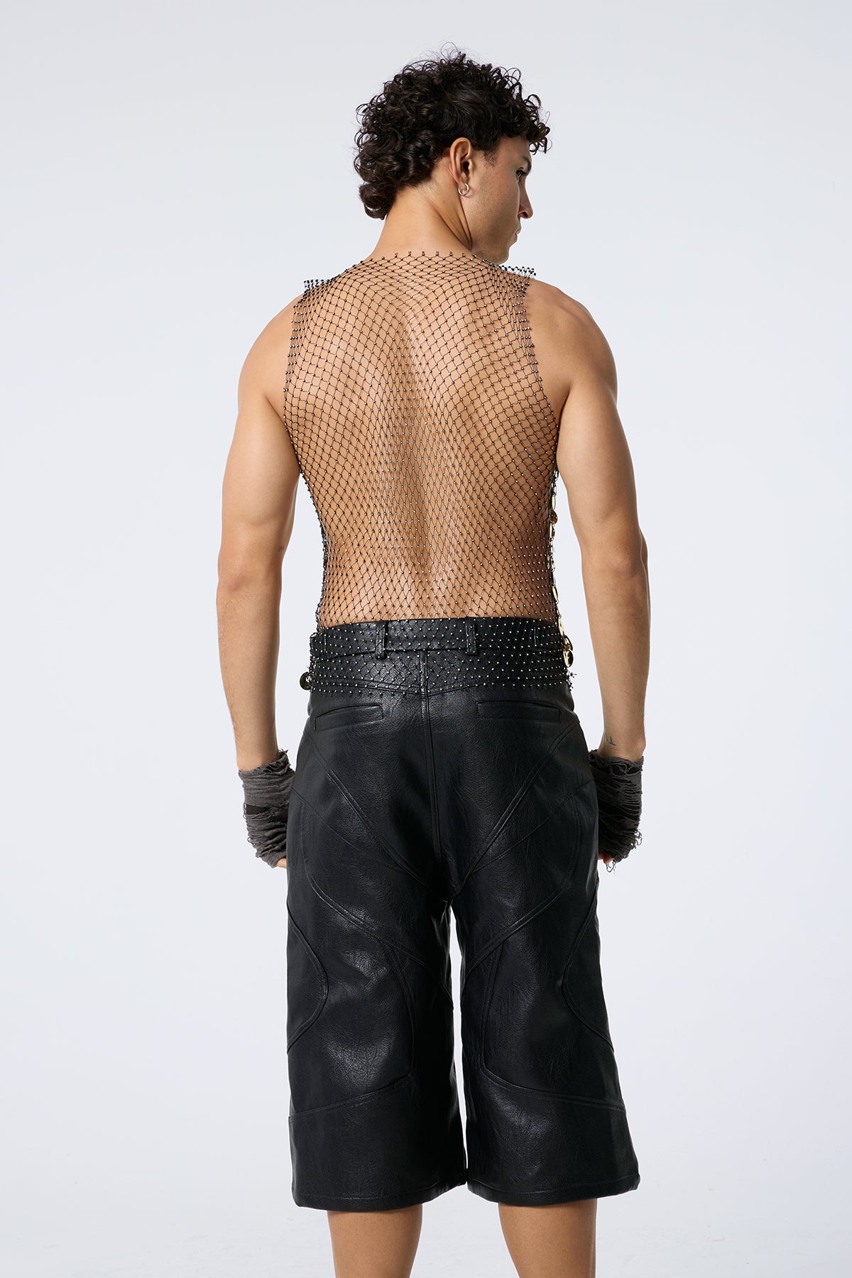 Flash Shine Sequin Rhinestone Mesh Top Gold