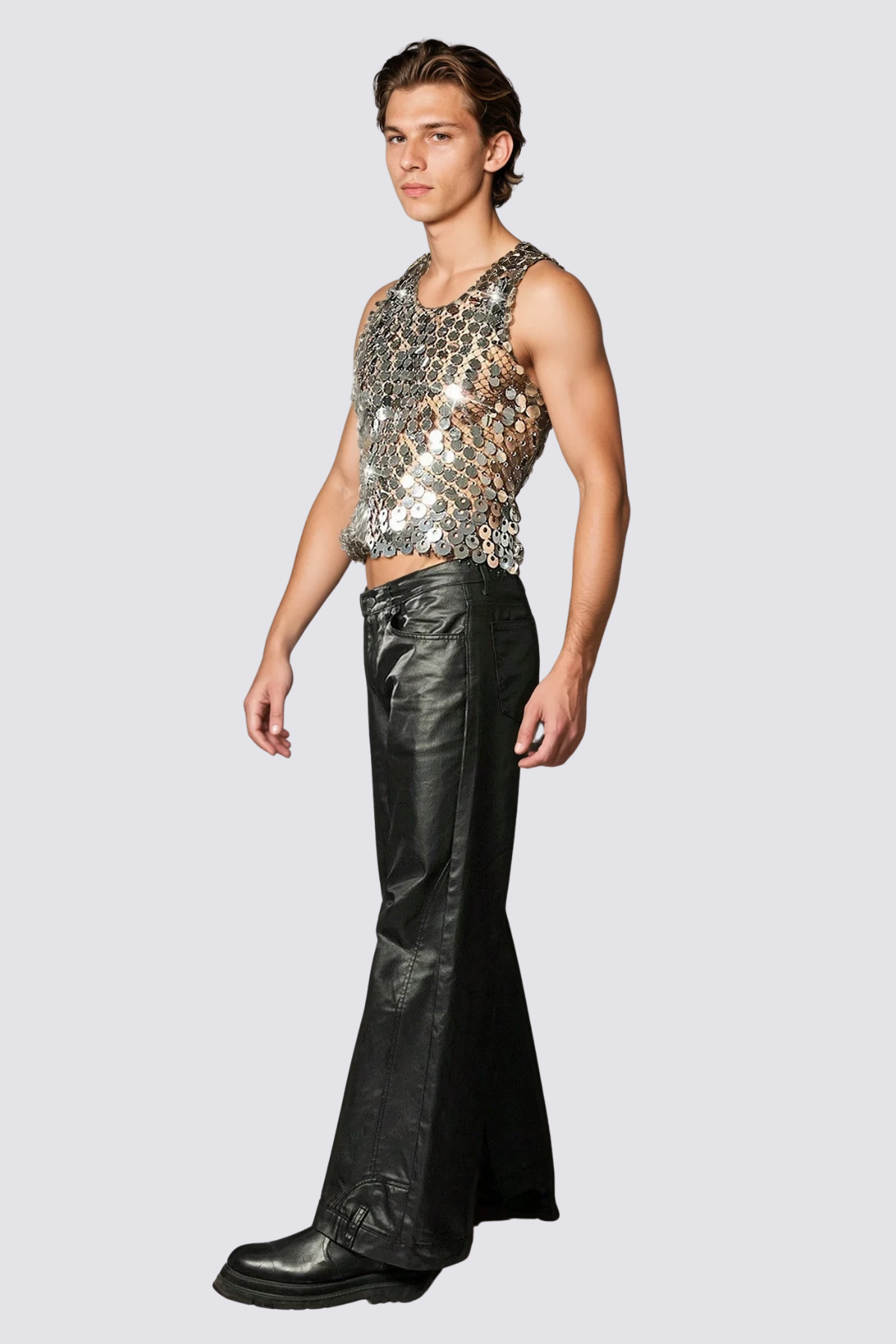 Flash Shine Sequin Rhinestone Mesh Top Silver