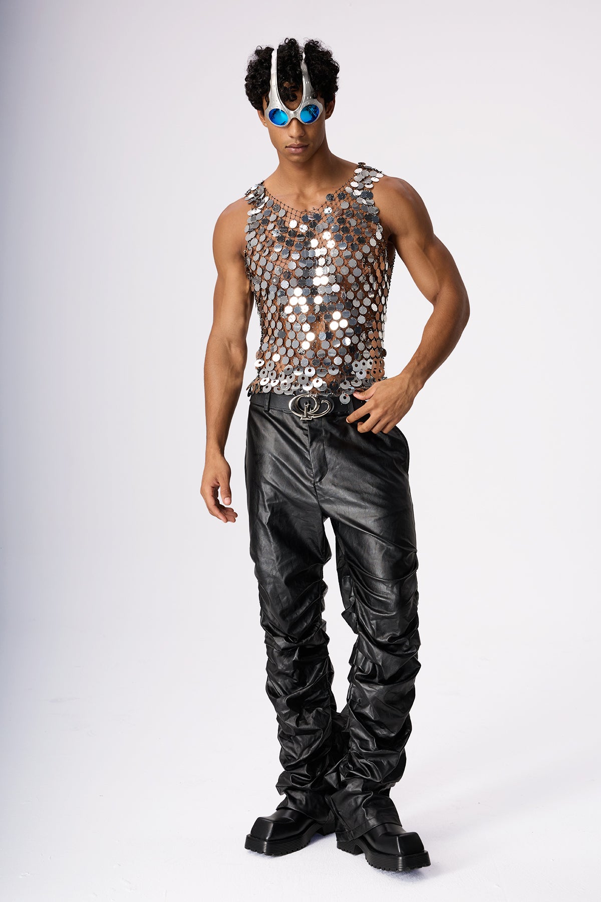 Flash Shine Sequin Rhinestone Mesh Top Silver