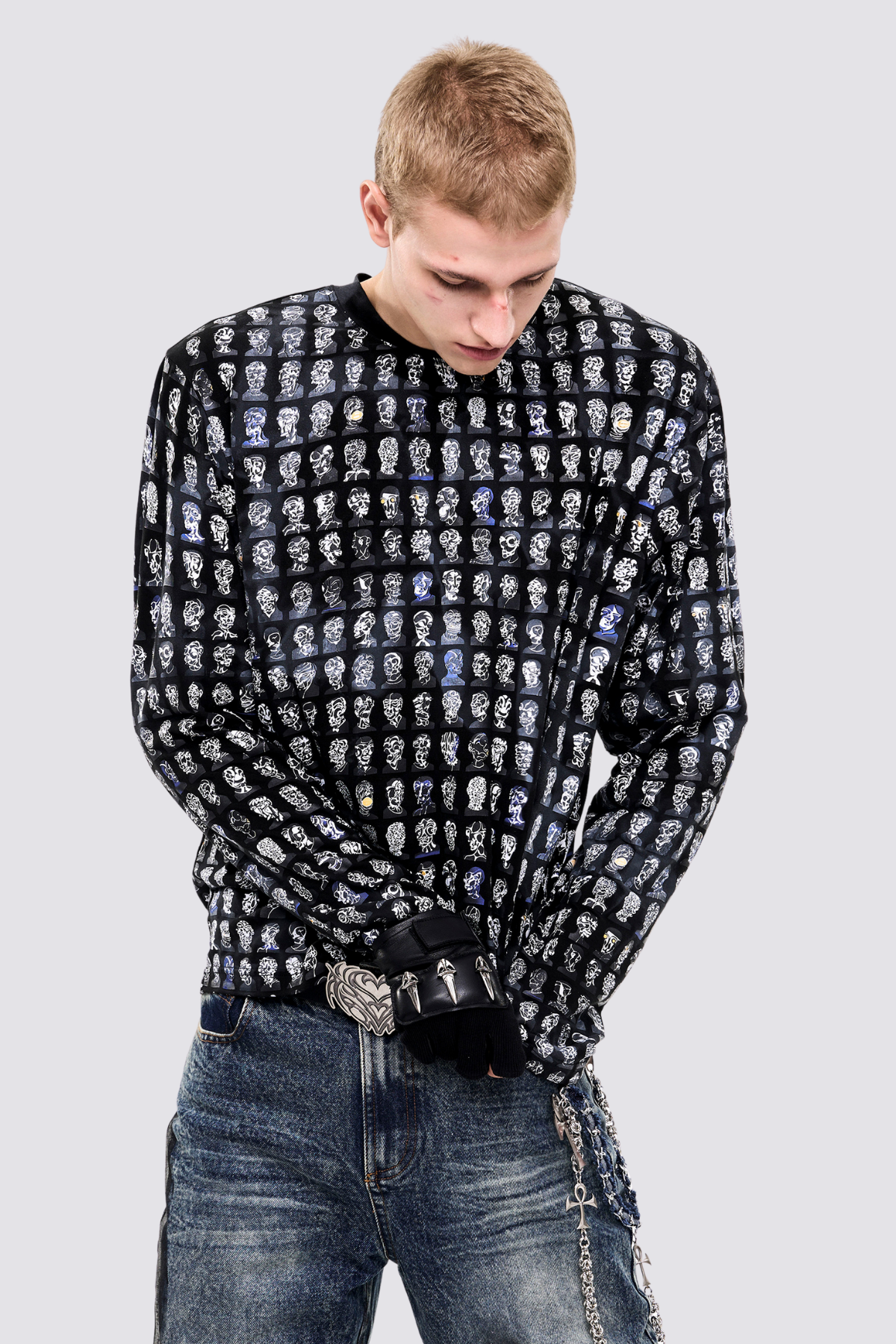 Flat Symbol Long Sleeve Print Top Black