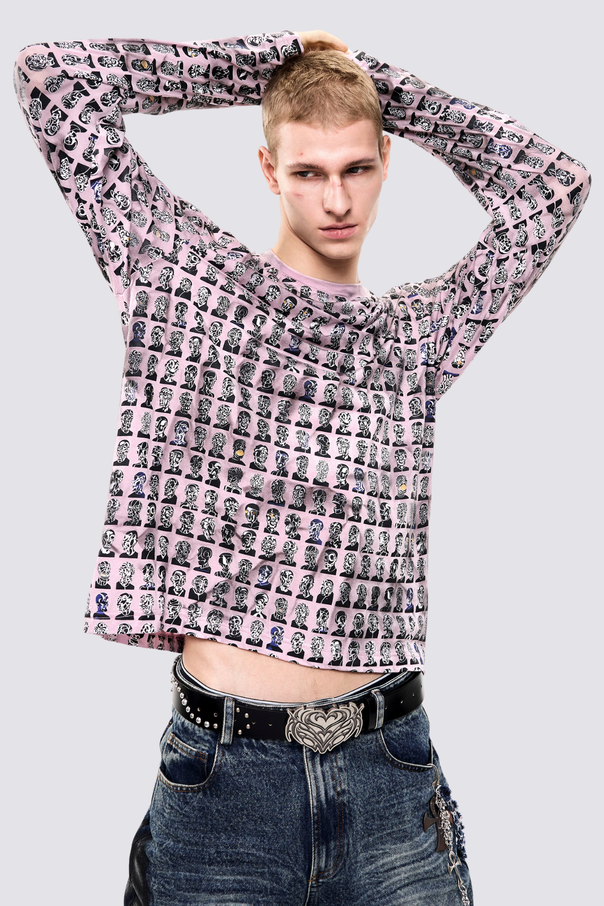 Flat Symbol Long Sleeve Print Top Pink