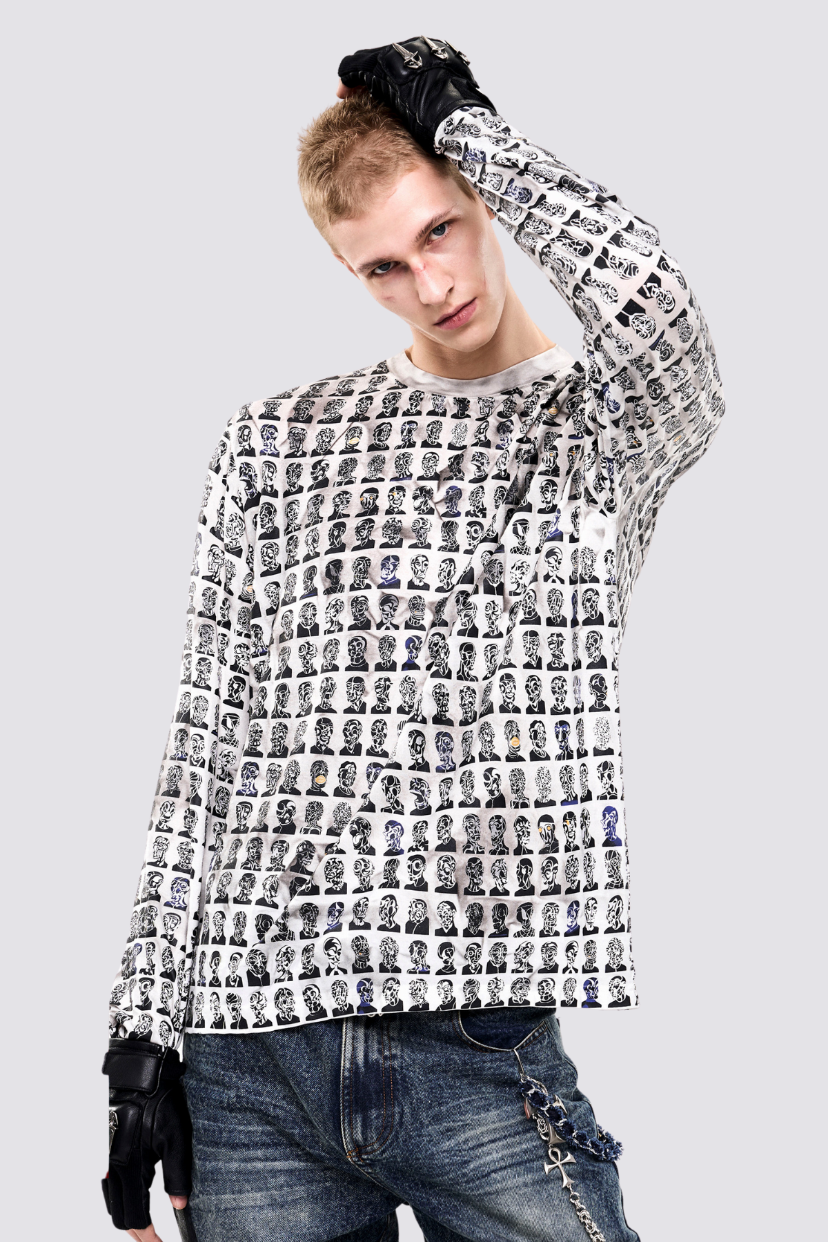 Flat Symbol Long Sleeve Print Top White